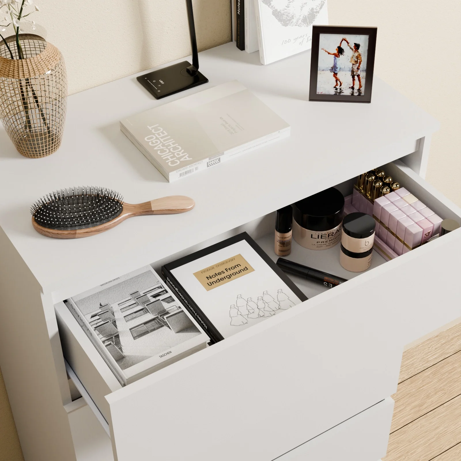 Hommpa Dresser for Bedroom, 48"H White Dresser for Closet, 5 Drawers Tall Wooden Modern Storage Chests of Drawers for Women, Living Room Furniture 27.5"L X 15.7"W X 48"H