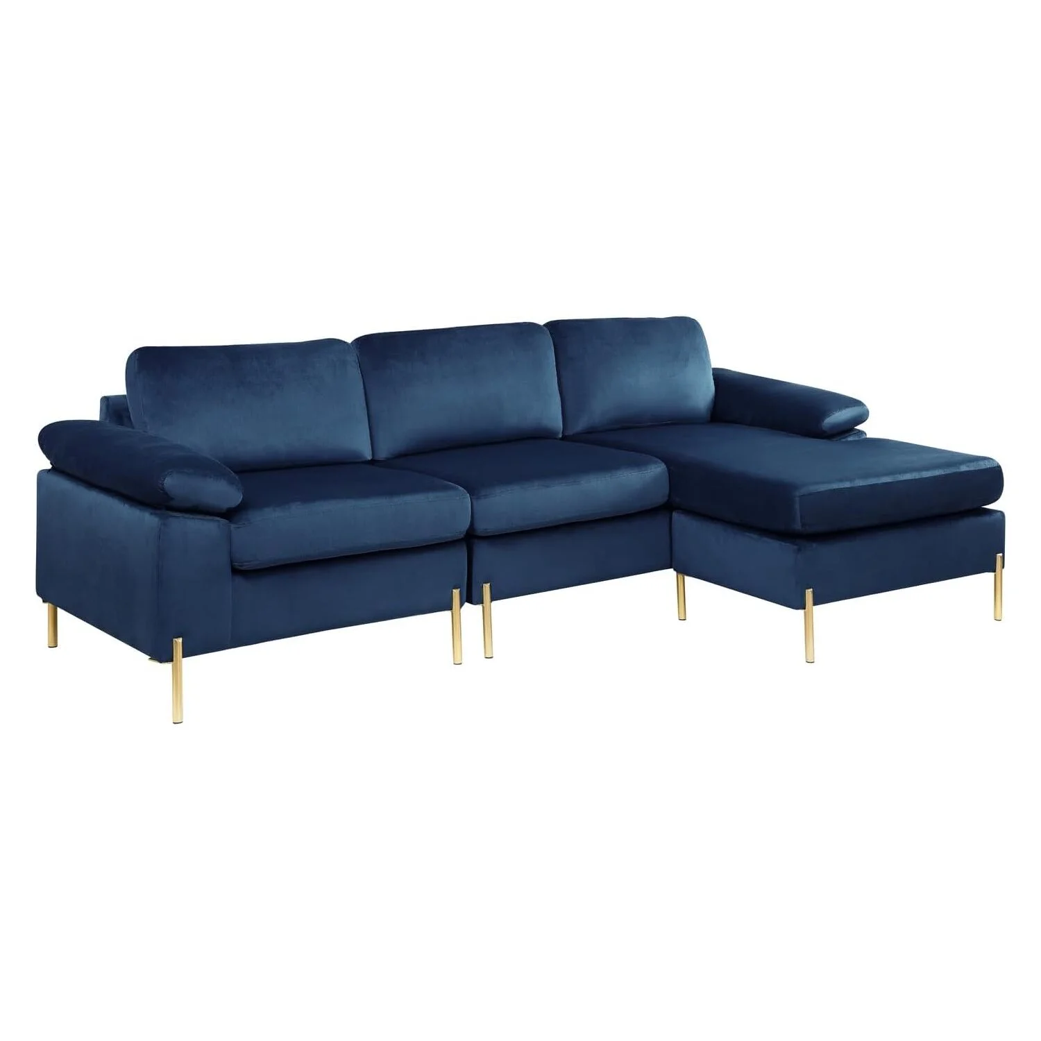 HomeStock Luxe Modern Velvet L-Shape Sectional Sofa with Square Padded Armrests, Solid Pattern Upholstery - 51.6"D x 101.2"W x 33.1"H, Comfortable and Stylish Seating for Living Room-Color:Gray/Gold