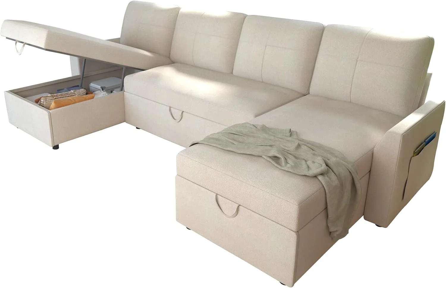 VanAcc Sofa Bed, Sleeper Sofa with Storage Chaise 2 in 1 Pull Out Couch Living Room