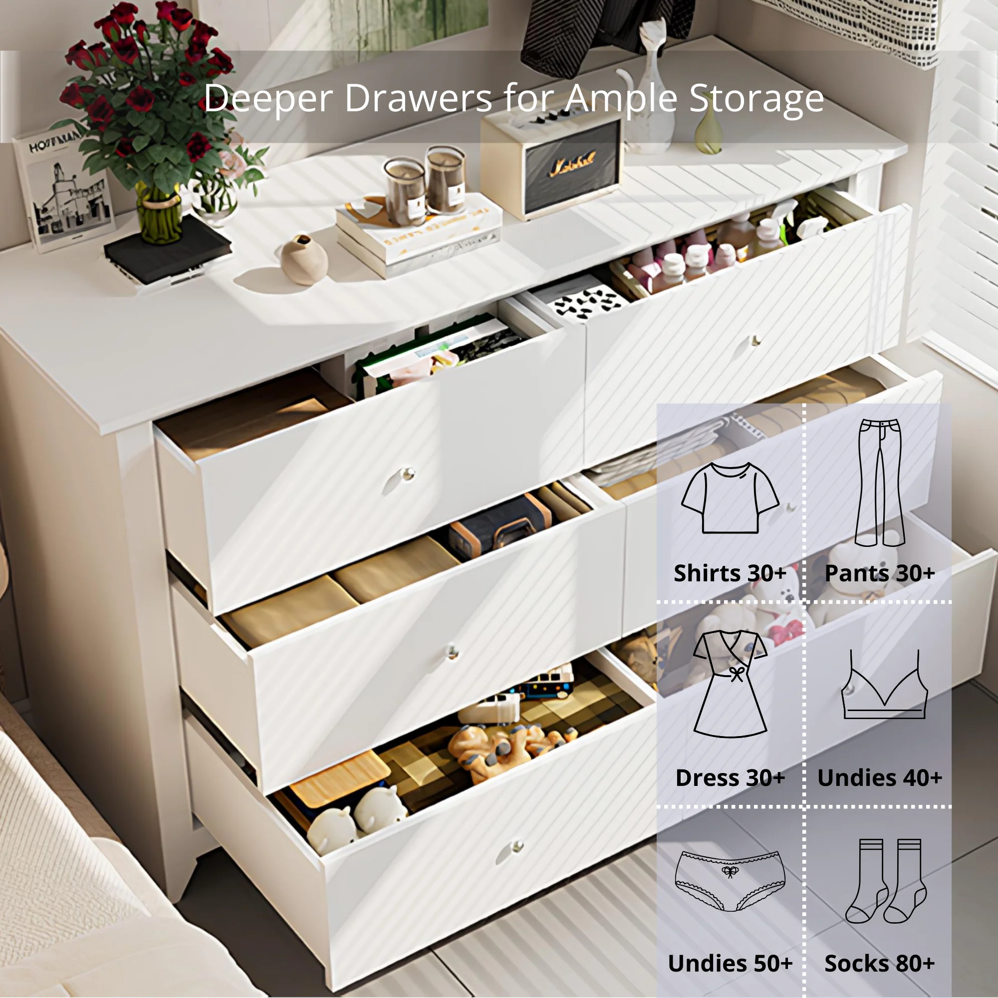 TrumanPick Black Dresser for Bedroom 6 Drawer Double Dresser Wood Wide Chest of Drawers for Living Room Hallway 47"L x 17"W x 33"H