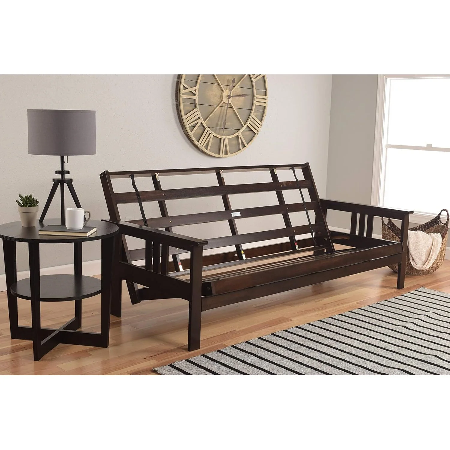 Homestock African Artifacts Full Size Futon Frame Set with Mattress, Easily Converts to Bed, Versatile Design Futon Frame for All Spaces, 33"H x 79"L x 37"D-Color:Linen Charcoal,Size:Barbados