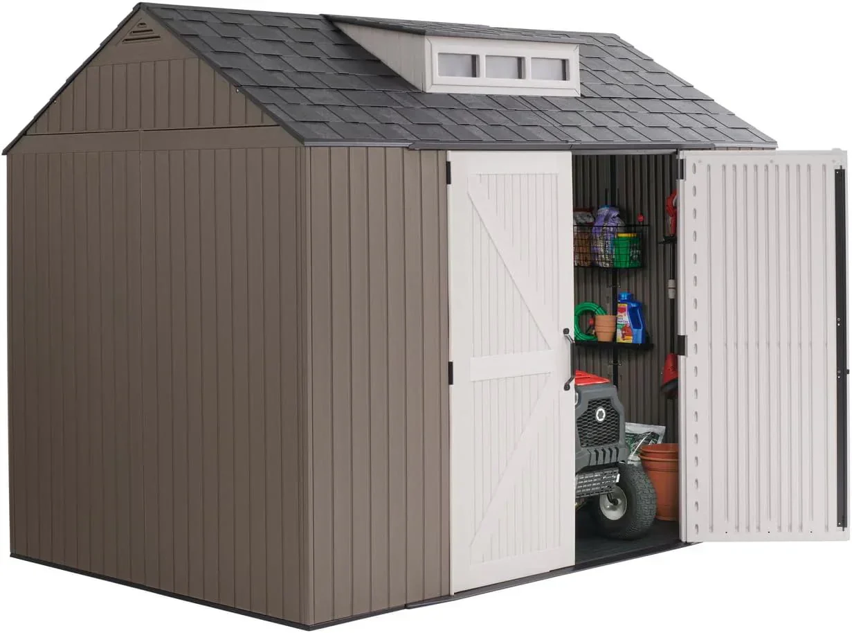 Rubbermaid Resin Outdoor Storage Shed With Floor Weather Resistant Gray Organization for Home