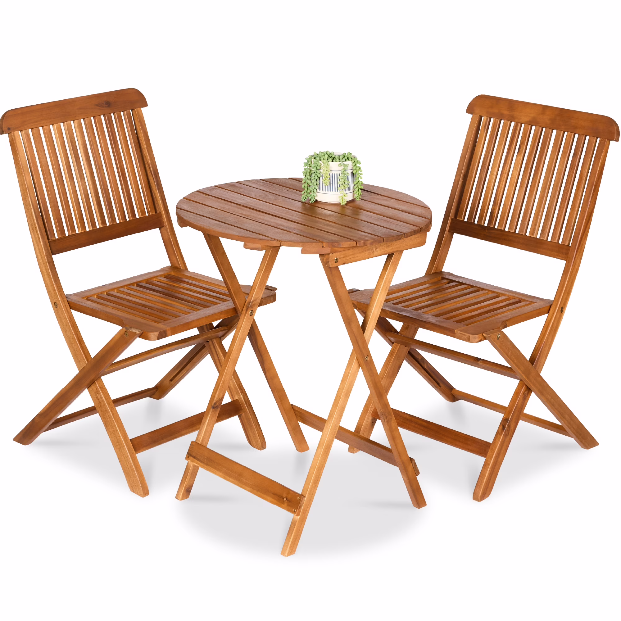 Best Choice Products 3-Piece Acacia Wood Bistro Set, Folding Patio Furniture w/ 2 Chairs, Table – Natural