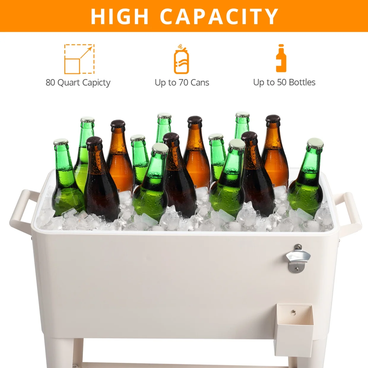 80Qt All-In-One Cooler Cart With Bottle Opener, Lower Storage Shelf and Cap Catcher, Outdoor Party Rolling Cooler With Lockable Wheels For Pool Side, Patio, Balcony, Mint(33.07 x 15.16 x 35.83)"