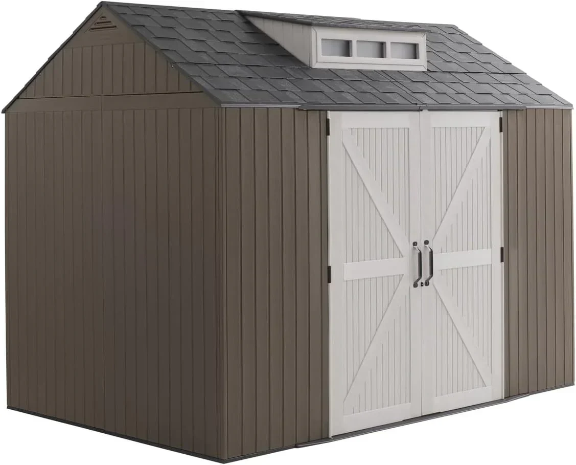 Rubbermaid Resin Outdoor Storage Shed With Floor Weather Resistant Gray Organization for Home