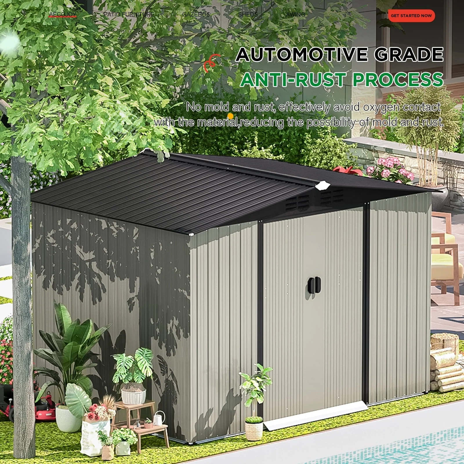 AECOJOY 8 x 6 ft. Outdoor Metal Storage Shed with Sliding Door