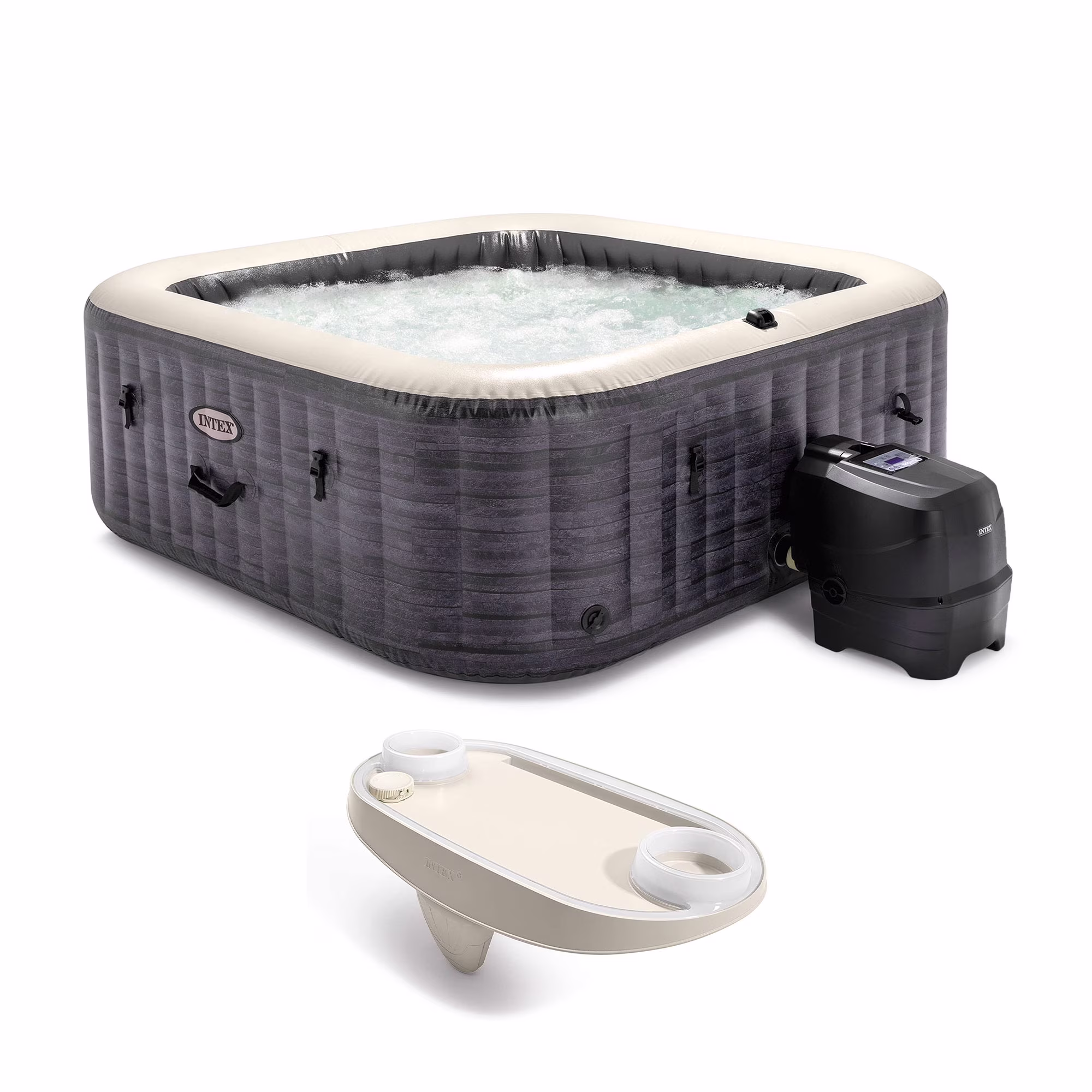 Intex PureSpa Plus Greystone Inflatable Hot Tub, 94 x 28″, with Phone Tray