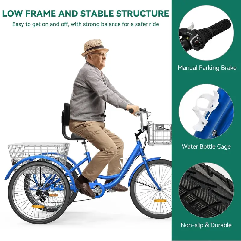 Adult 3-Wheel Pedal Tricycle, 24 And 26 Inch, 7-Speed