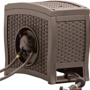 Suncast Aquawinder 125?? Wicker Garden Hose Reel ?C Lightweight Portable Hands ?C Free Water Powered Retractable Hose Reel ?C Java