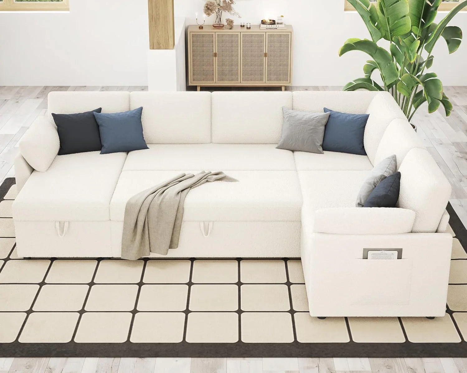 VanAcc Sofa Bed, Sleeper Sofa with Storage Chaise 2 in 1 Pull Out Couch Living Room