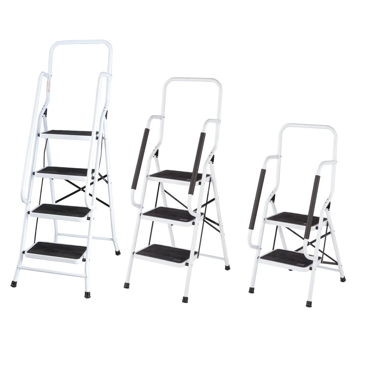 LivingSURE Folding 4-Step Safety Ladder - Heavy Duty Steel, Anti-Slip Treads, Padded Handrails - Space Saving Design - Perfect for Home, Kitchen, Office - 32 x 21 x 66 inches
