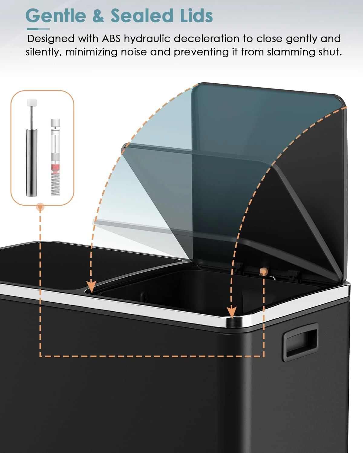 Arlopu 60 L/16 gal Dual Trash Can, Stainless Steel Garbage Can for Kitchen, Recycle Bin with Lid