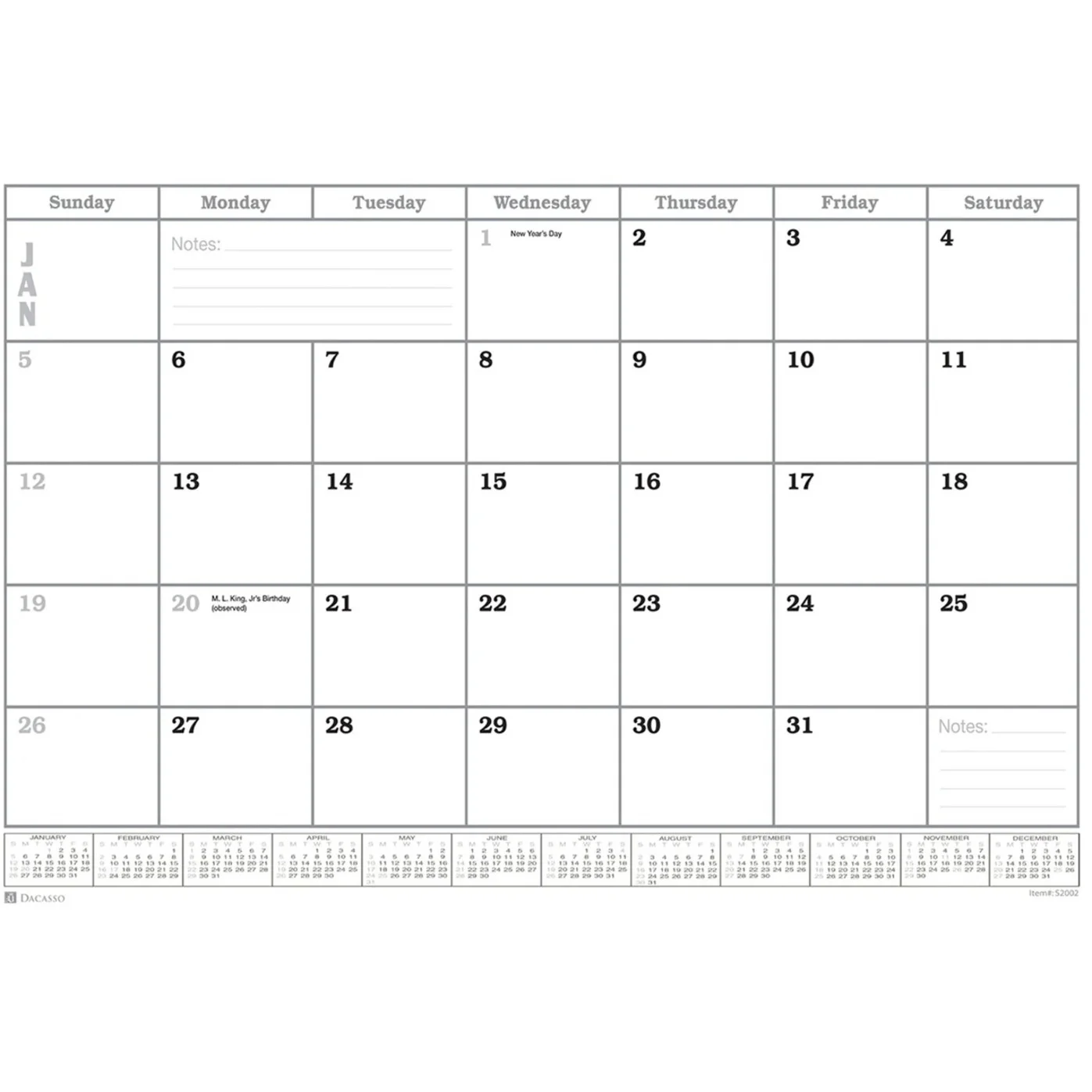 Rustic Black Leather Desk Pad w/ Calendar, 34 x 20