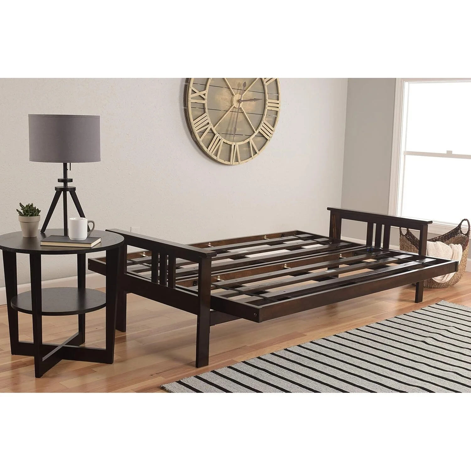 Homestock African Artifacts Full Size Futon Frame Set with Mattress, Easily Converts to Bed, Versatile Design Futon Frame for All Spaces, 33"H x 79"L x 37"D-Color:Linen Charcoal,Size:Barbados