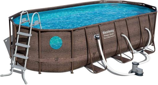 Bestway Power Steel 18′ x 9 ‘x 48’ above ground swimming pool Set with metal frame home swimming pool sand filter pump, skimmer and vacuum