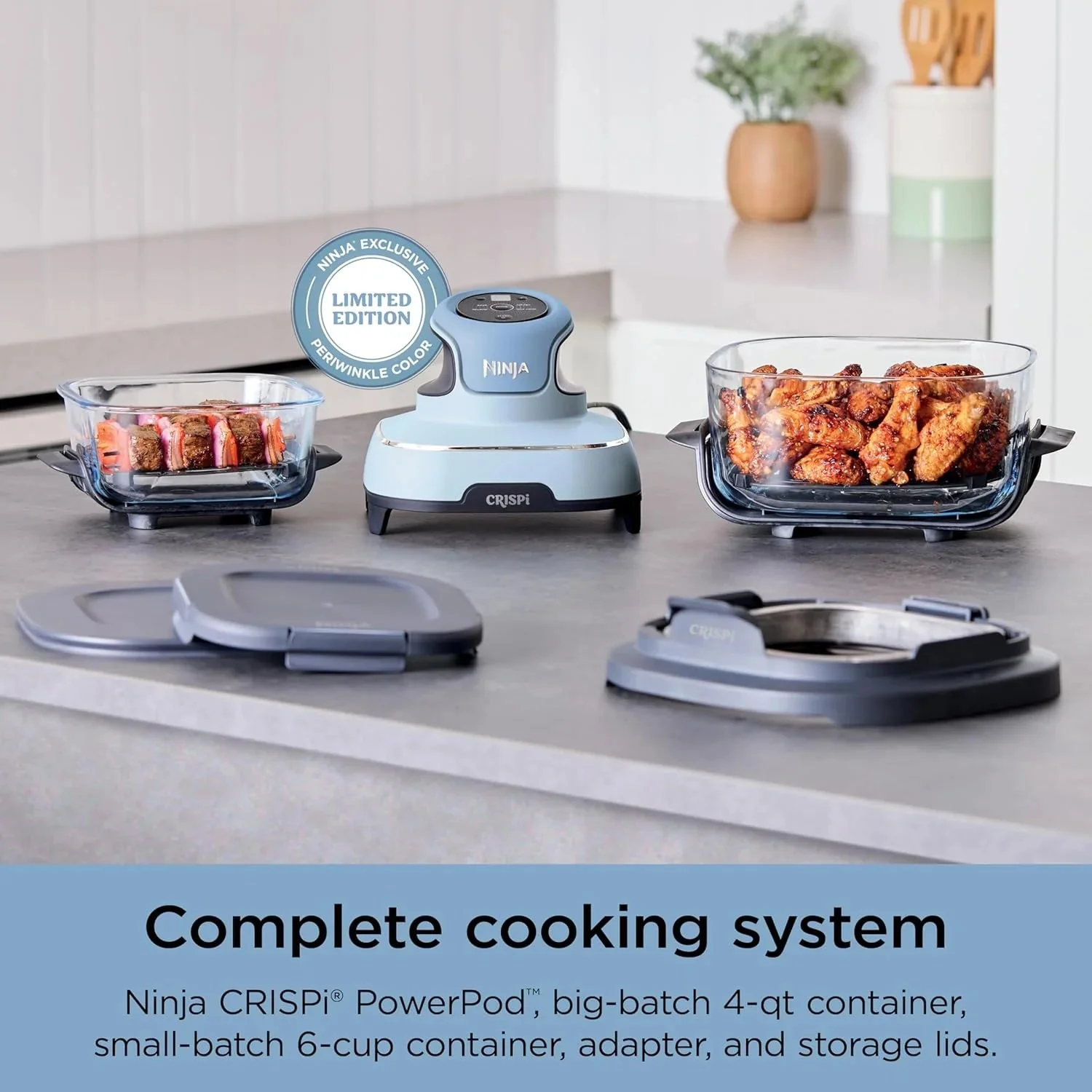 Ninja Crispi 4-in-1 Portable Glass Air Fryer Cooking System, 1500W, 4QT & 6-Cup TempWare Glass Containers with Storage Lids, Microwave, Freezer & Dishwasher Safe