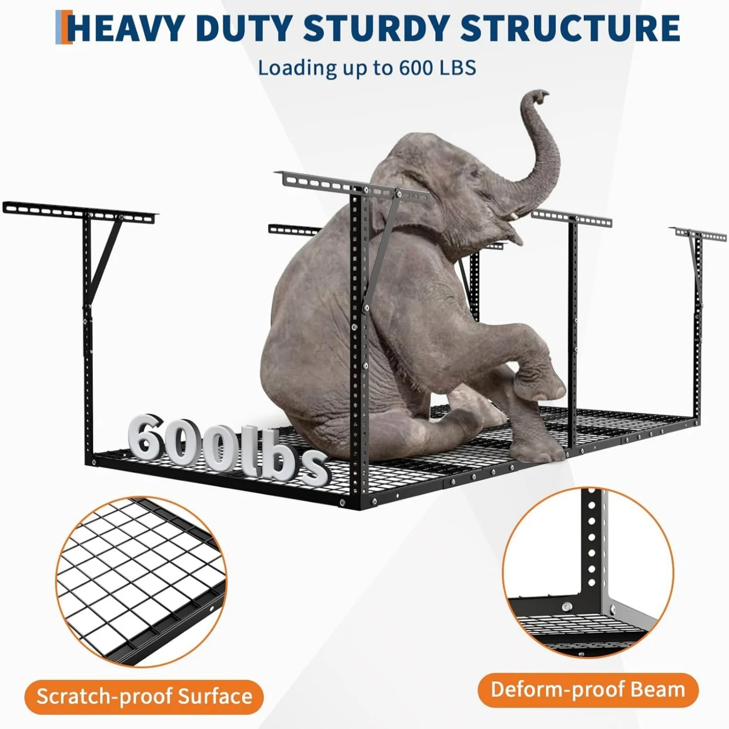 Riedhoff Garage Overhead Storage Racks 72" x 36", with Stable Triangle Support, Black