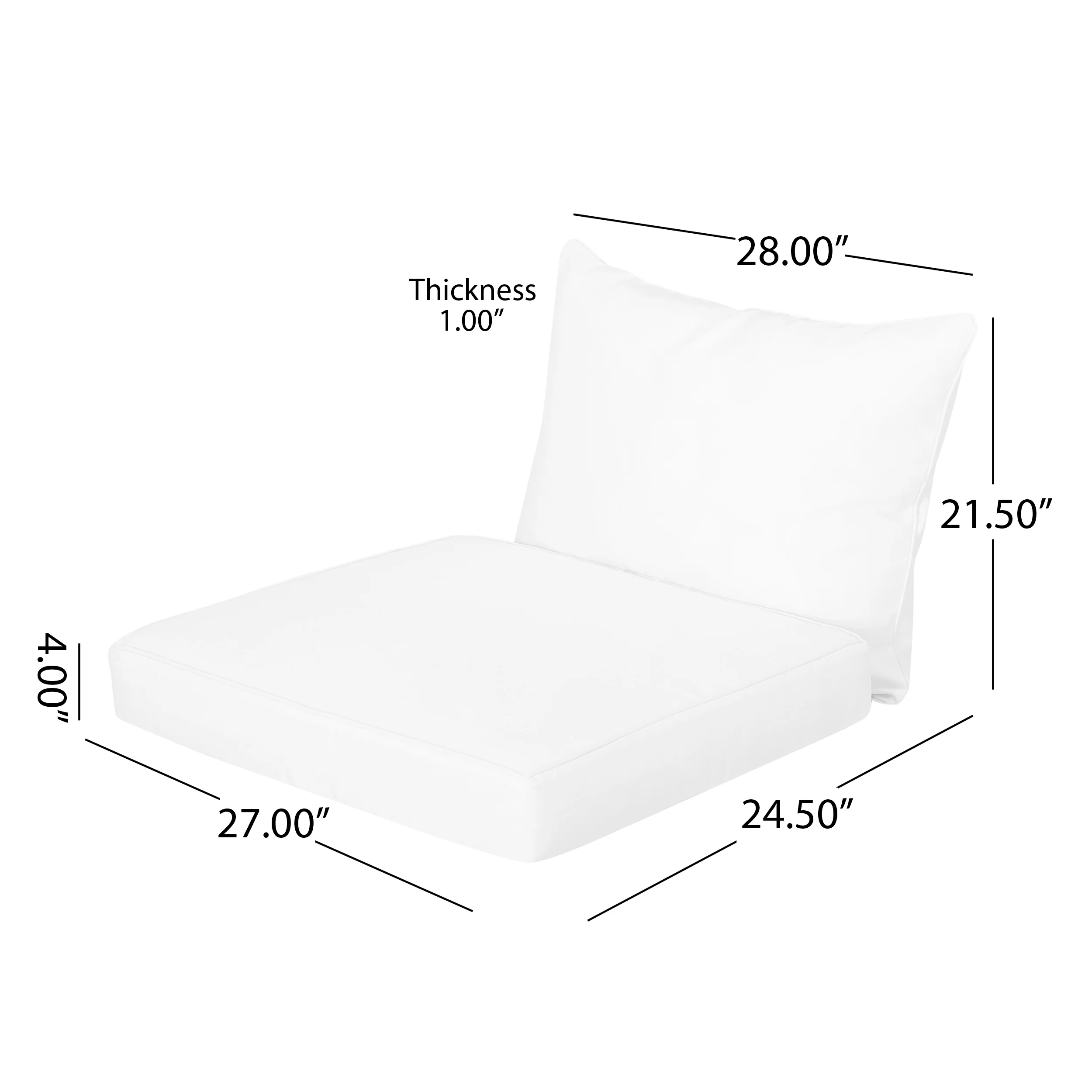 Noble House 23.50"x 27.00" White Rectangle Chair Outdoor Seating Cushions (2 Pack)