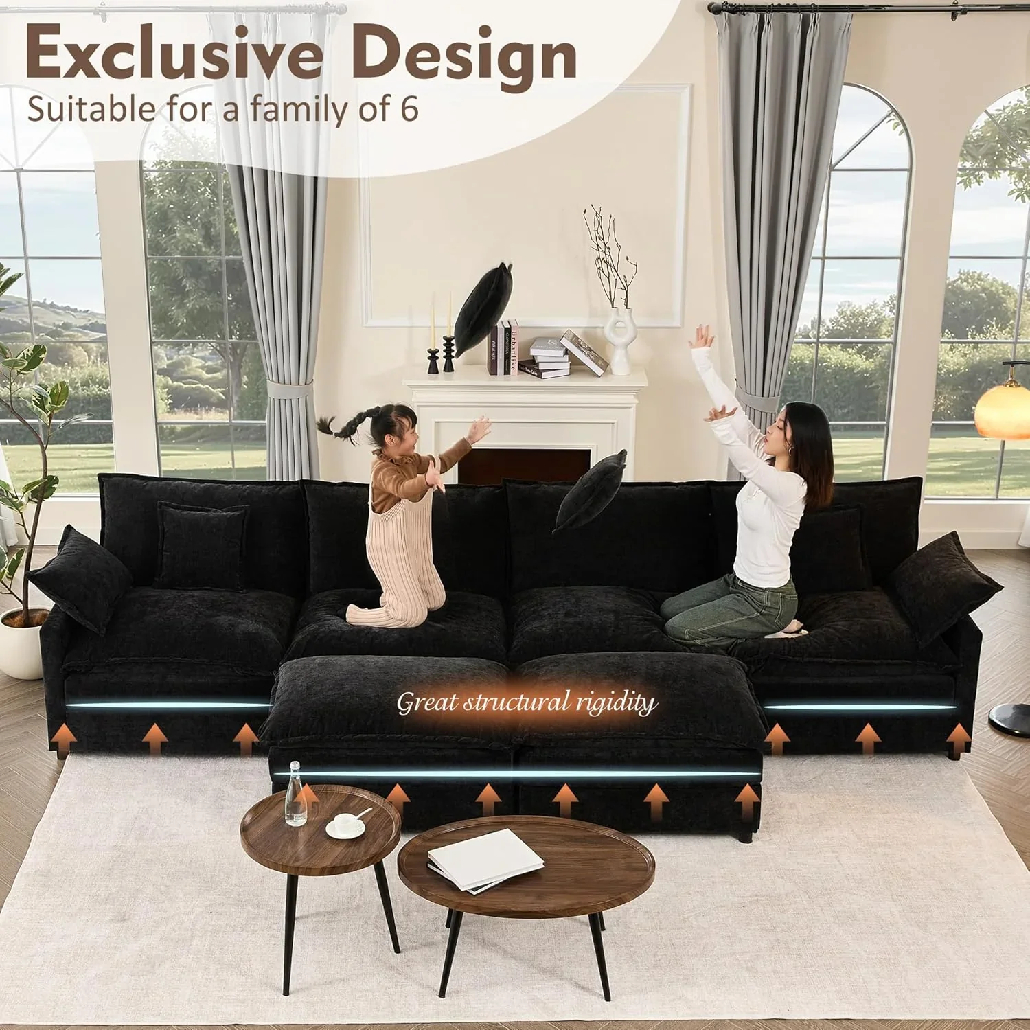 108 Inch U Shape Sofa Sectional Sofa Comfortable Cloud Sofa with Removable Footstool