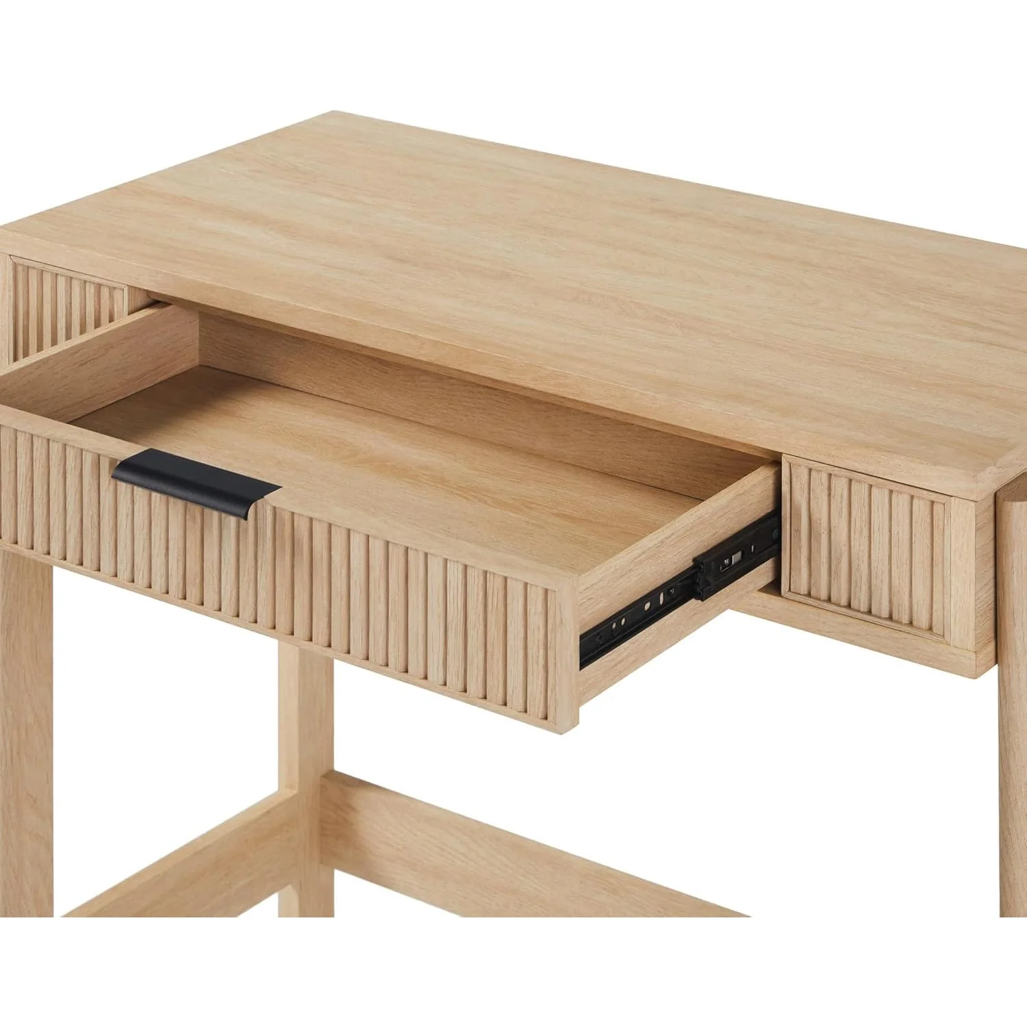 LHHP Transitional Style Furniture, Reeded Detail, Lift-Top Desk with Drawer and Storage Cubby, Sitting to Standing Desk, Soft Self-Close Desktop, 38W x 16.75D x 30H, Coastal Oak