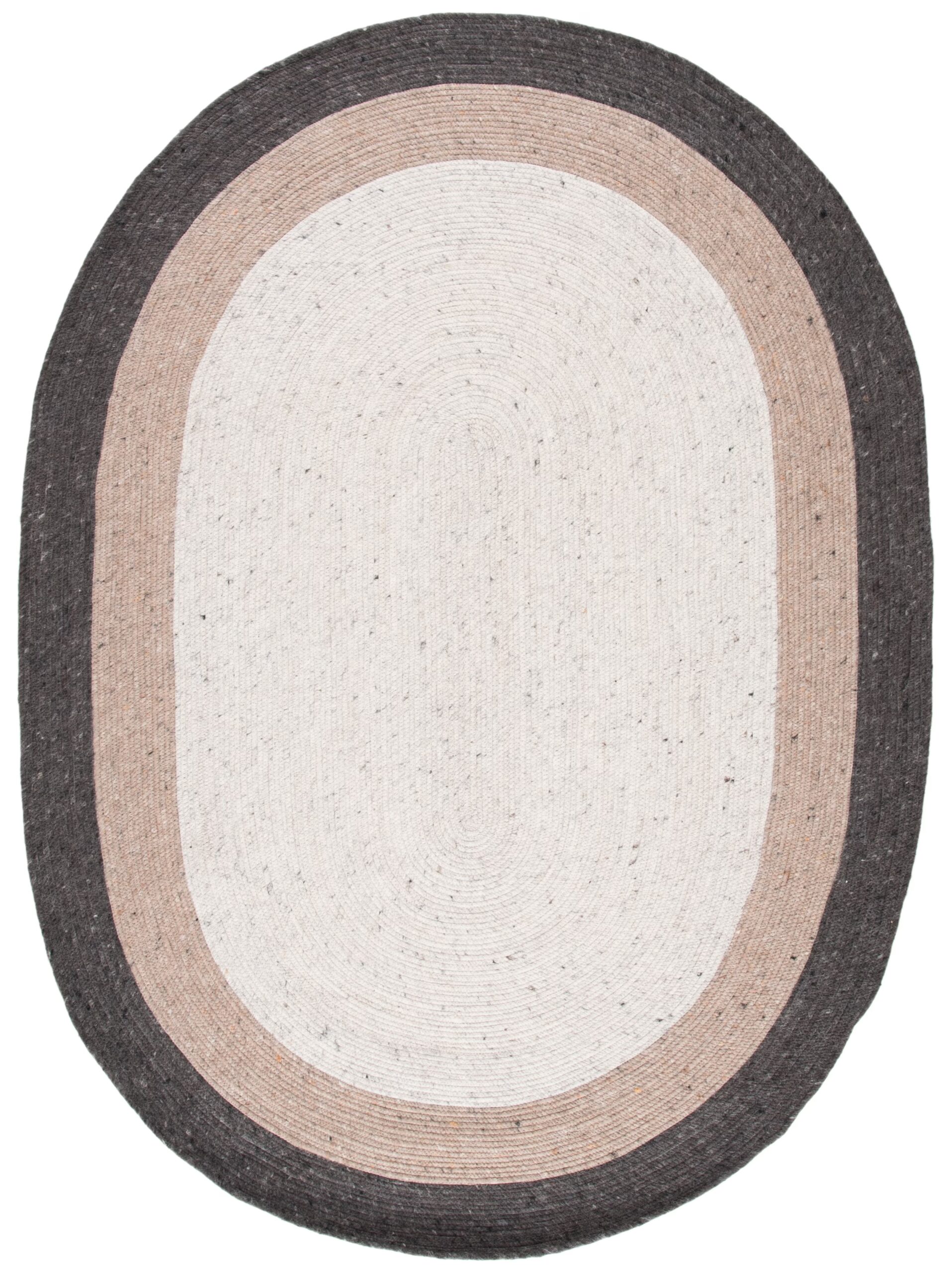 SAFAVIEH Braided Nazca Geometric Reversible Area Rug, Grey/Ivory, 6' x 9' Oval