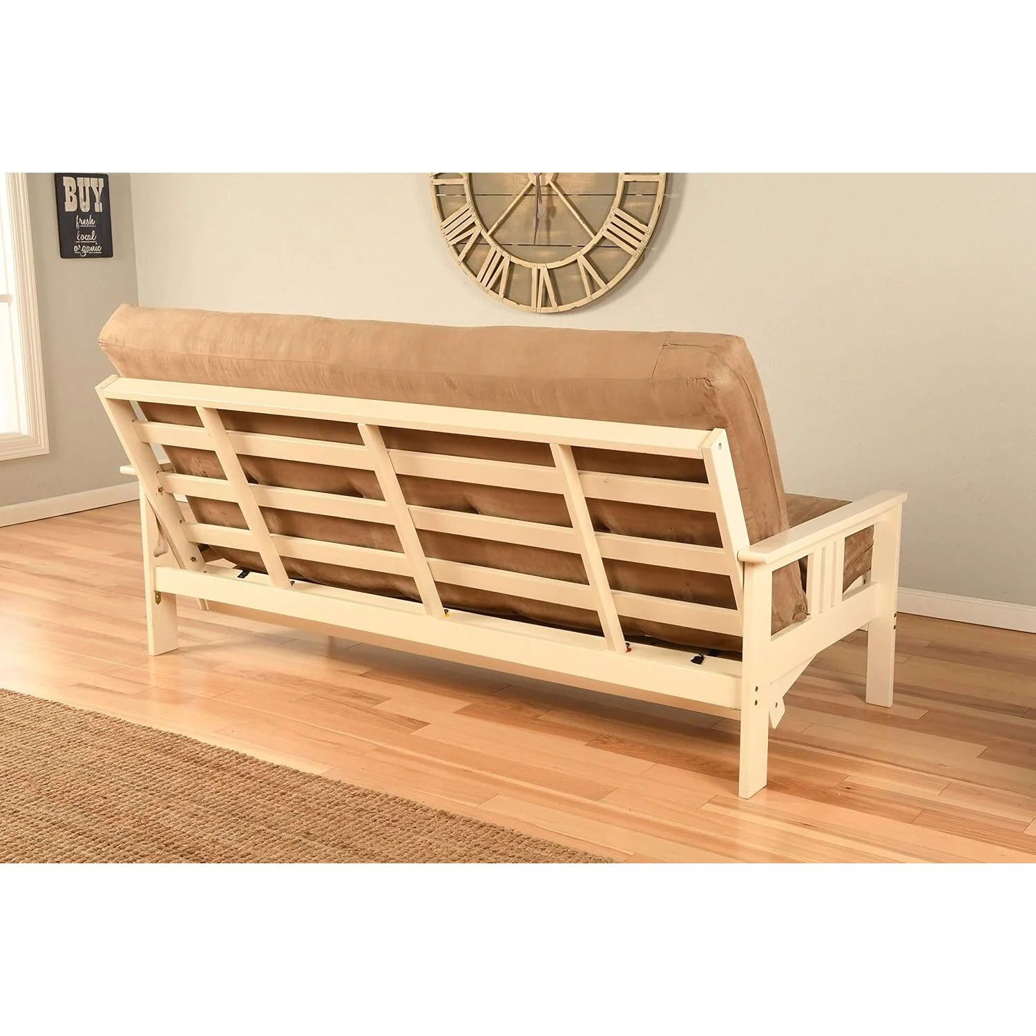 Homestock African Artifacts Full Size Futon Frame Set with Mattress, Easily Converts to Bed, Versatile Design Futon Frame for All Spaces, 33"H x 79"L x 37"D-Color:Linen Charcoal,Size:Barbados