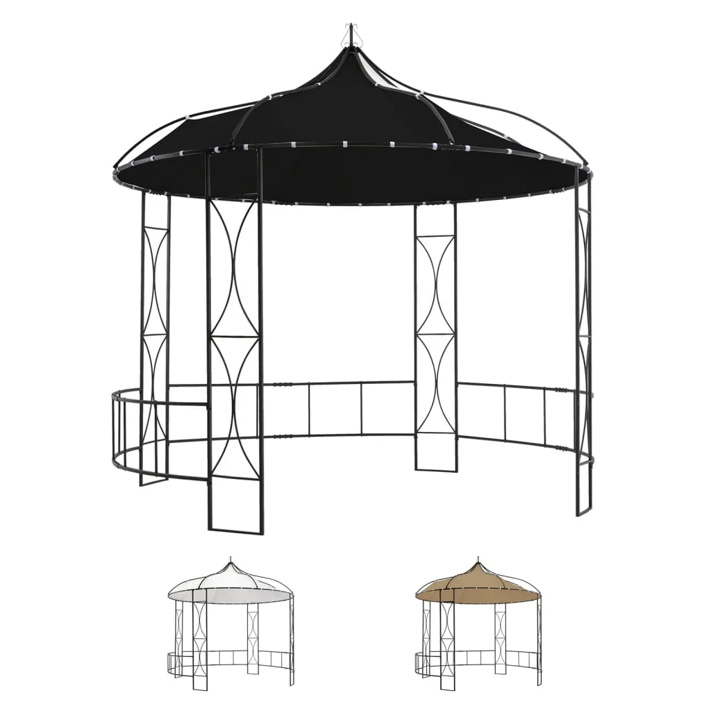 vidaXL Outdoor 9.8 x 9.5 Round Canopy Pavilion, UV & Water-Resistant, White & Black