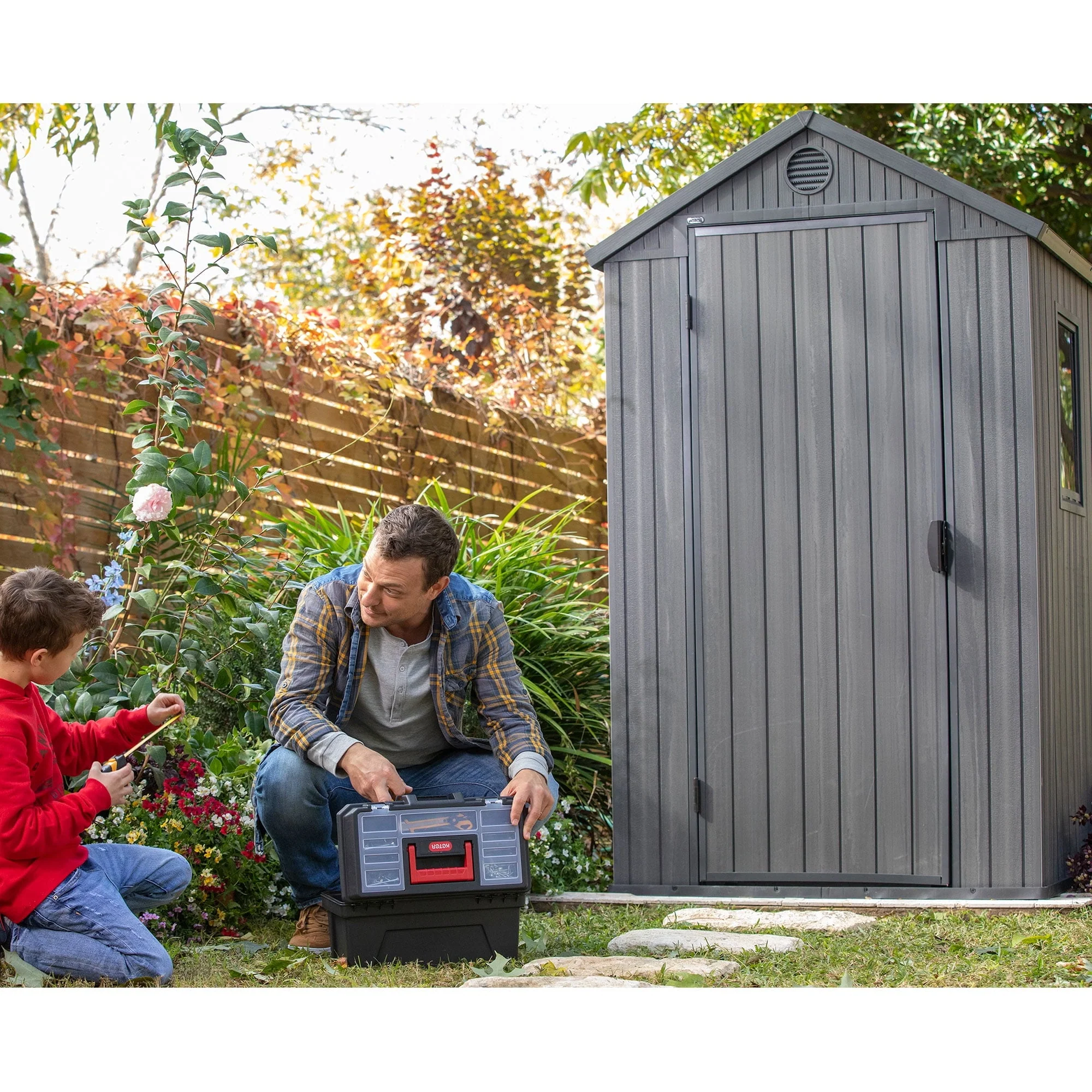 Keter Darwin 4' x 6' Outdoor Garden Tool Storage Shed w/ Window, Graphite