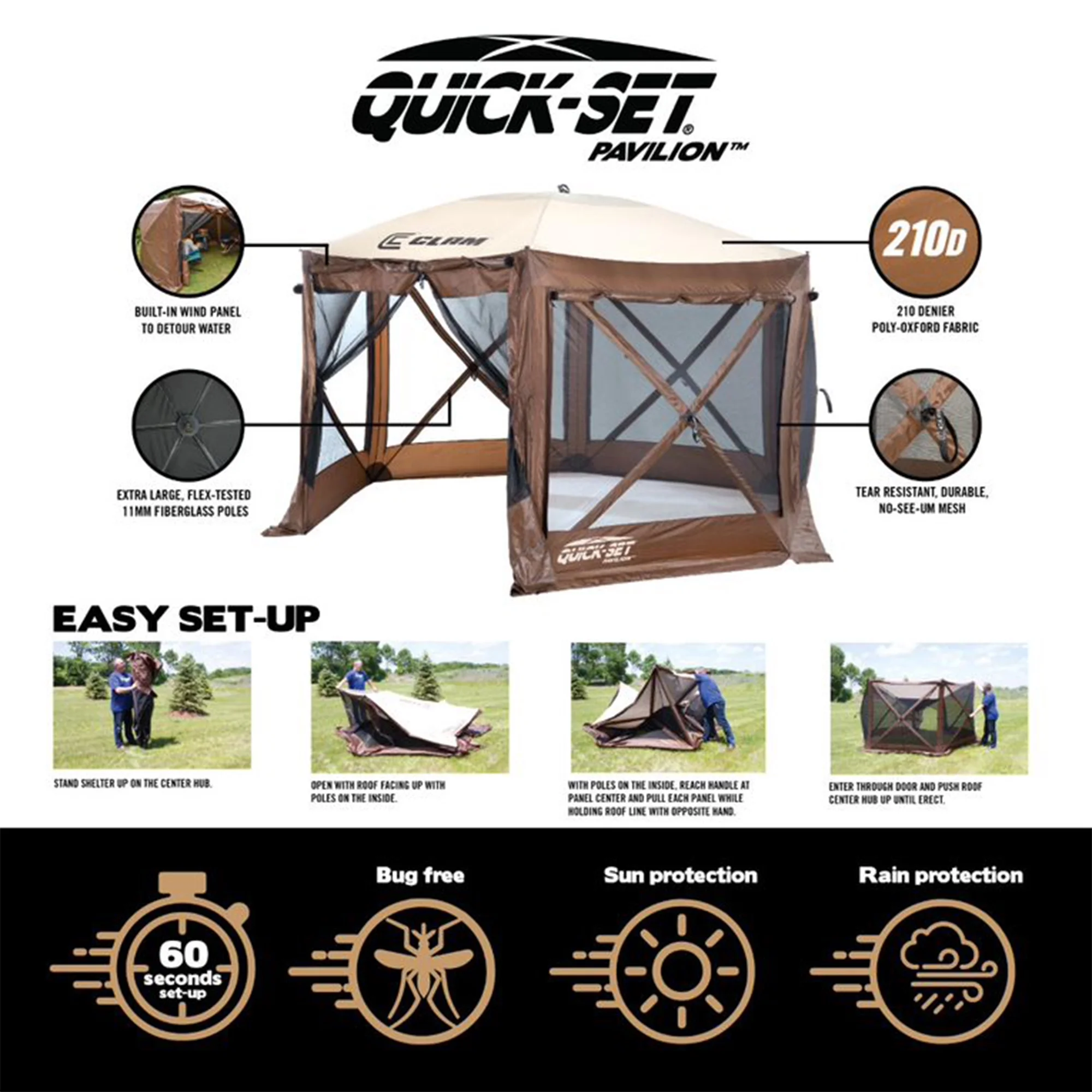 CLAM Quick-Set Pavilion 12.5 x 12.5' Portable Outdoor Canopy Shelter, Green