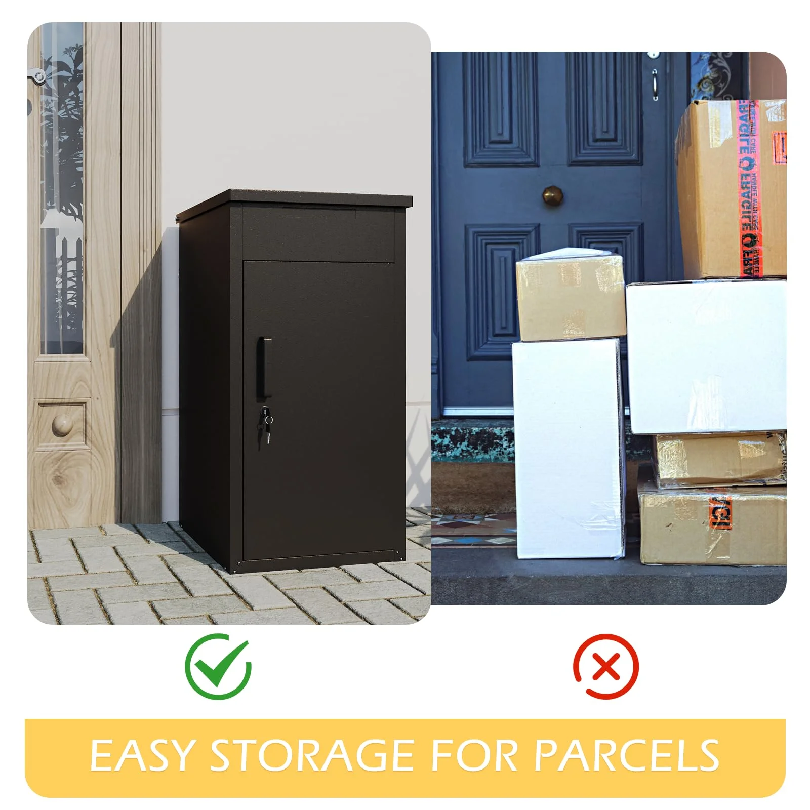 AECOJOY Package Delivery Boxes for Outside Parcel Drop Box Outdoor Storage Box Wall Mounted Express Mail Package Delivery Box 17" x 16" x 38.3" Black