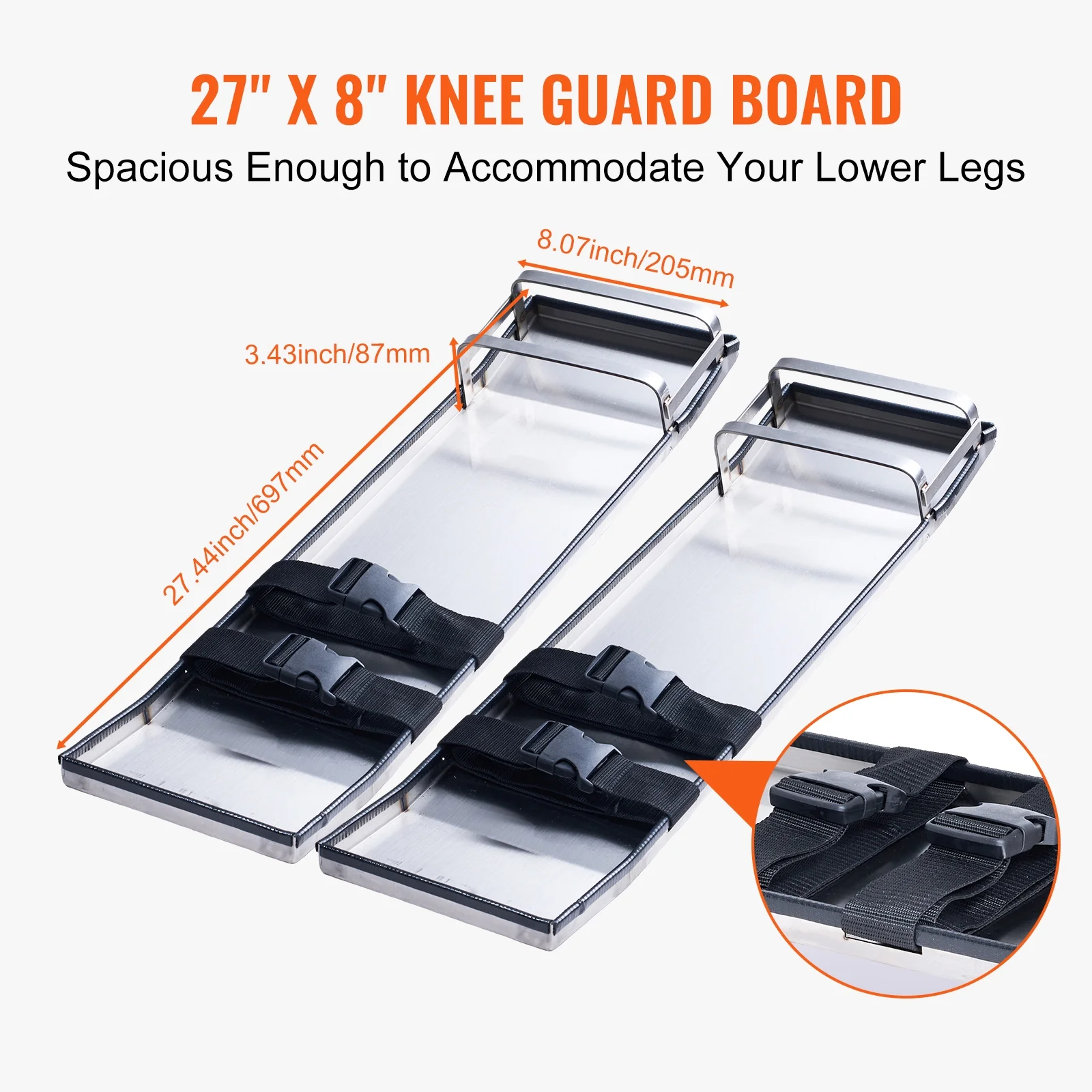 KFFKFF 28" x 8" Concrete Slider Knee Board Stainless Steel Slide Board with Straps