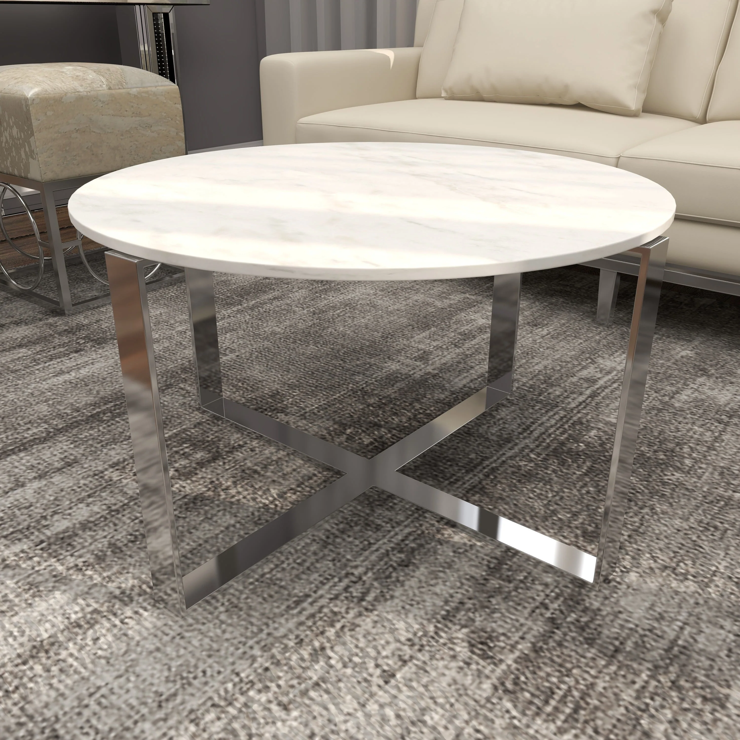DecMode 31" x 18" White Ceramic Coffee Table with Marble Top, 1-Piece