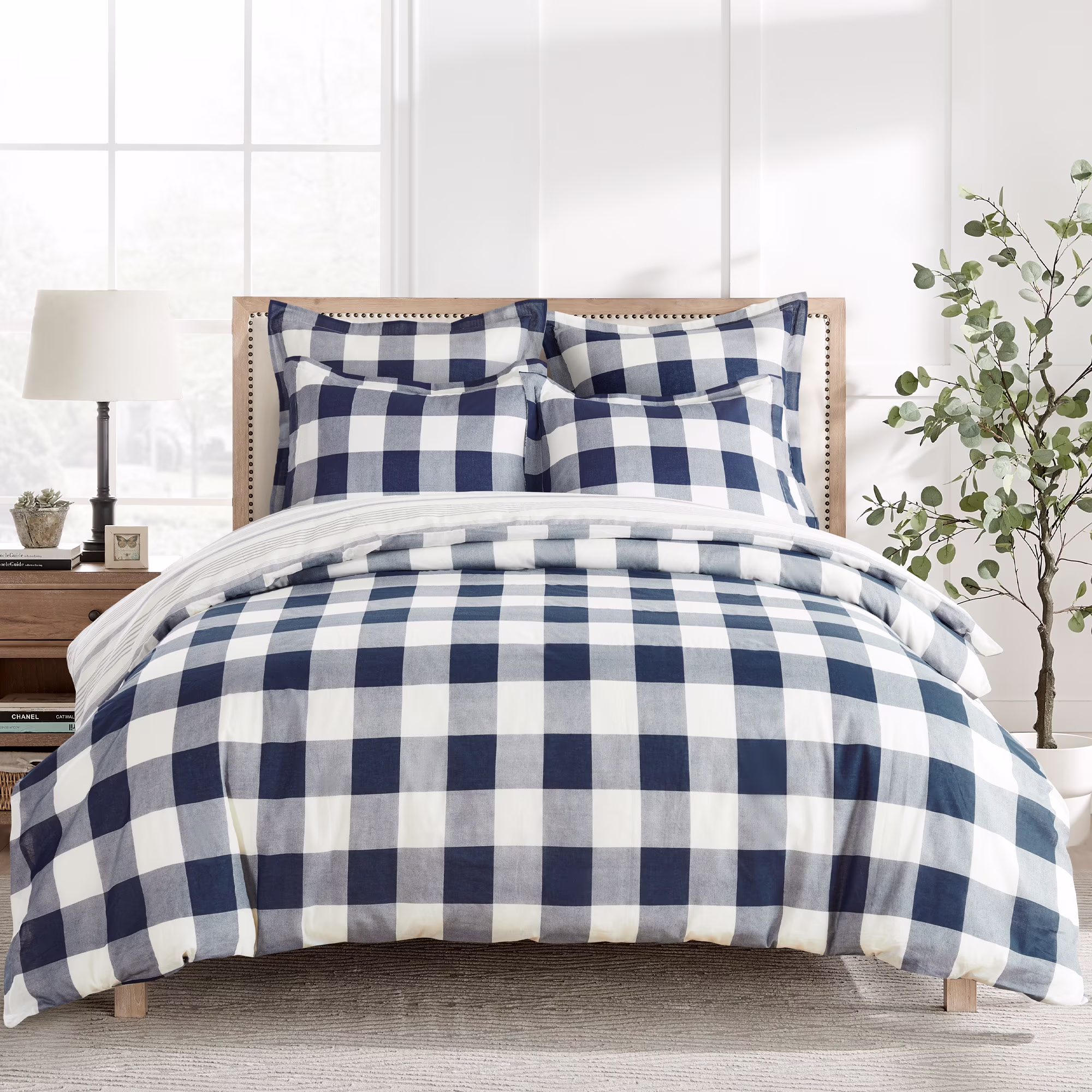 Levtex - Camden Duvet Cover Set - Full/Queen Duvet Cover (90 x 94 in.) + Two Standard Pillowcases (26 x 20 in.) - Buffalo Check in Grey and Cream - Reversible Pattern - Cotton