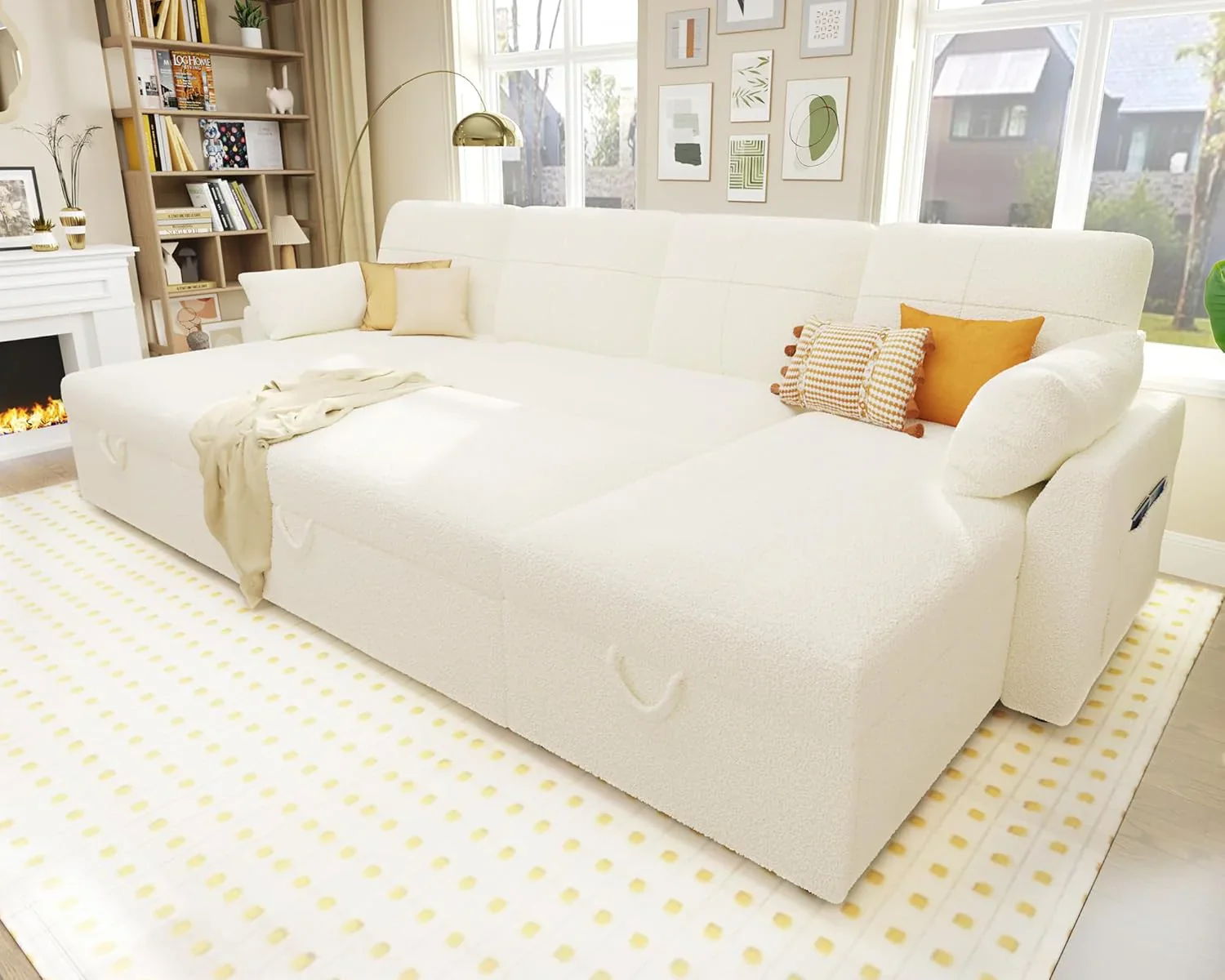 VanAcc Sofa Bed, Sleeper Sofa with Storage Chaise 2 in 1 Pull Out Couch Living Room