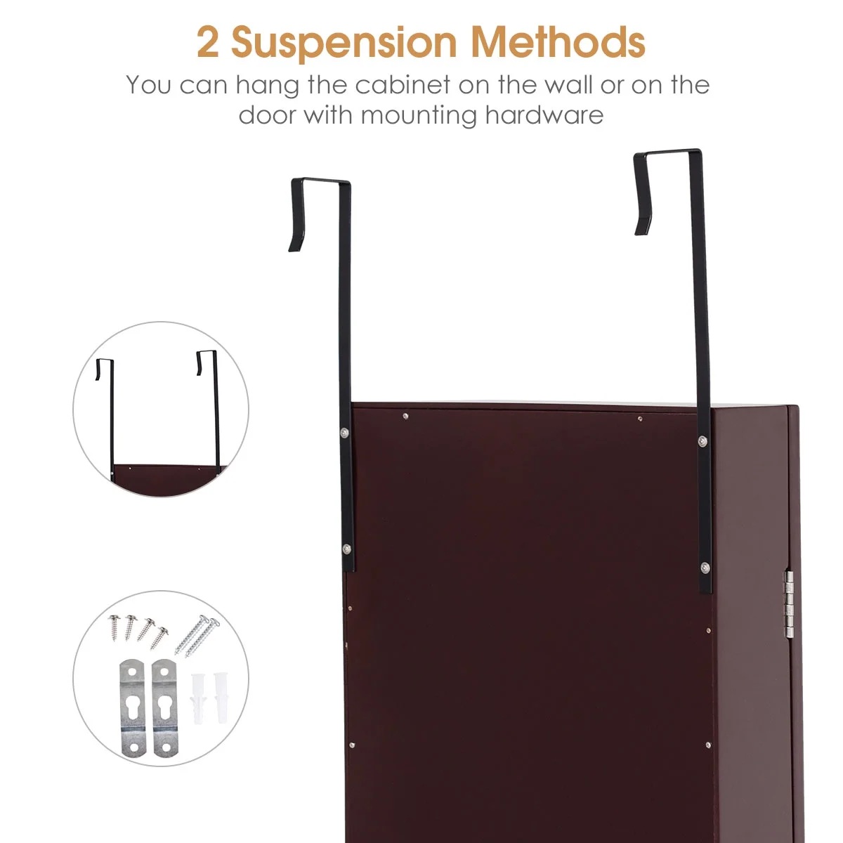 Costway Wall Door Mounted Mirrored Jewelry Cabinet Storage Organizer-Black