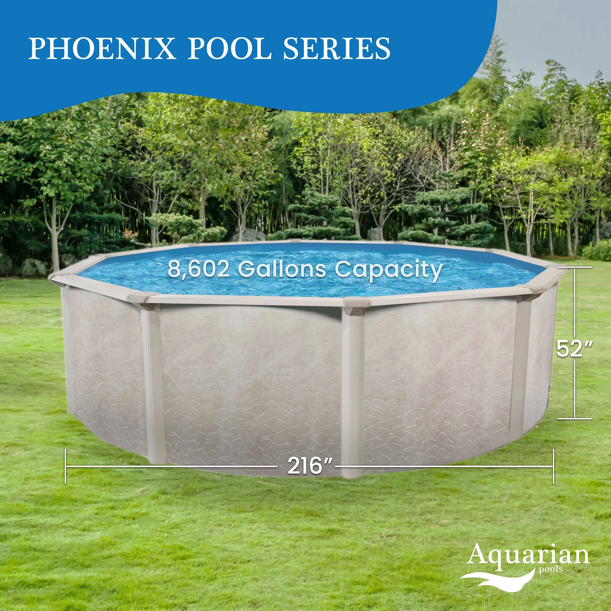 Aquarian Phoenix 18' x 52" Steel Frame DIY Family Size Above Ground Pool