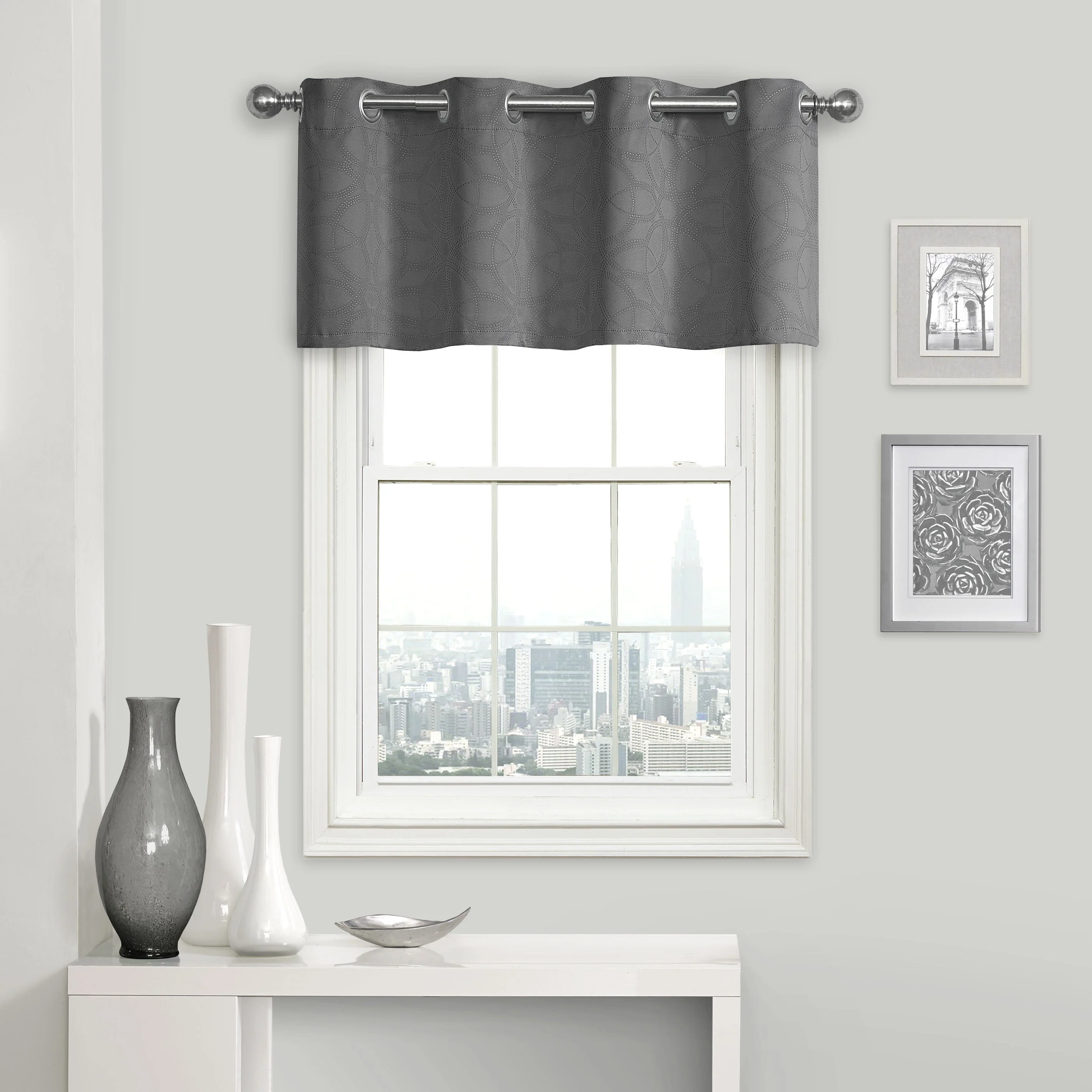 Eclipse Kingston Pinsonic Blackout Therma Weave Valance, Smoke Gray, 52 X 18 In