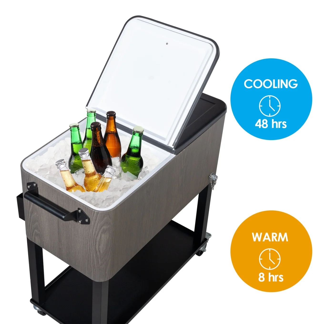 80Qt All-In-One Cooler Cart With Bottle Opener, Lower Storage Shelf and Cap Catcher, Outdoor Party Rolling Cooler With Lockable Wheels For Pool Side, Patio, Balcony, Mint(33.07 x 15.16 x 35.83)"