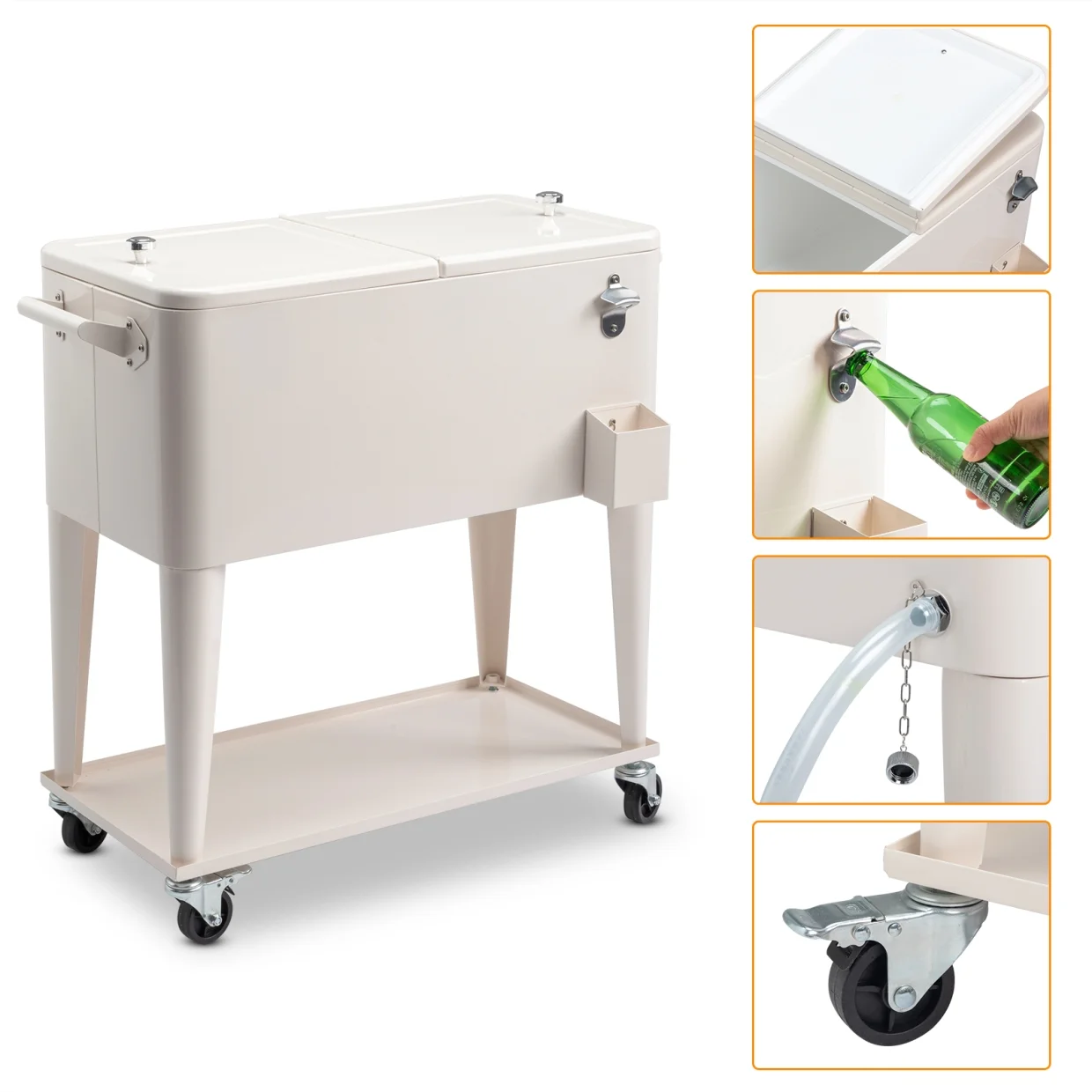 80Qt All-In-One Cooler Cart With Bottle Opener, Lower Storage Shelf and Cap Catcher, Outdoor Party Rolling Cooler With Lockable Wheels For Pool Side, Patio, Balcony, Mint(33.07 x 15.16 x 35.83)"
