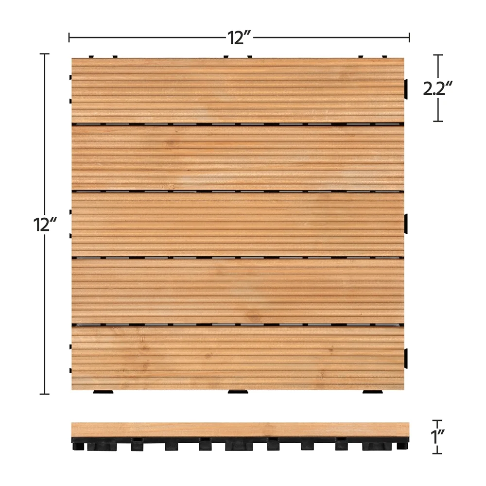 Renwick 12" x 12" Square Wooden Floor Tiles, 27 Pieces, Natural Wood