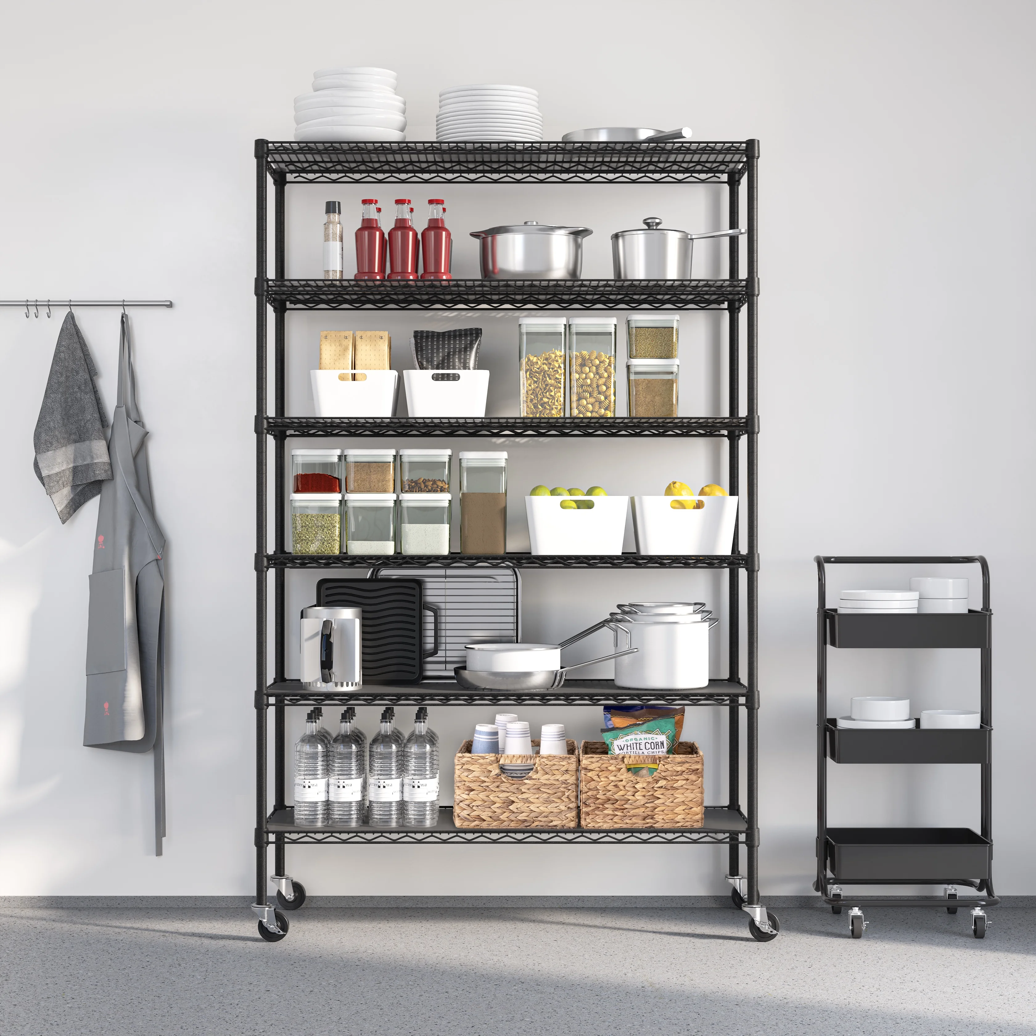 Seville Classics Solid Steel Wire Shelving Storage Unit Adjustable Shelves Organizer Rack, for Home, Kitchen, Office, Garage, Bedroom, Closet, Graphite, 6-Tier, 48" W x 18" D x 75.5 H