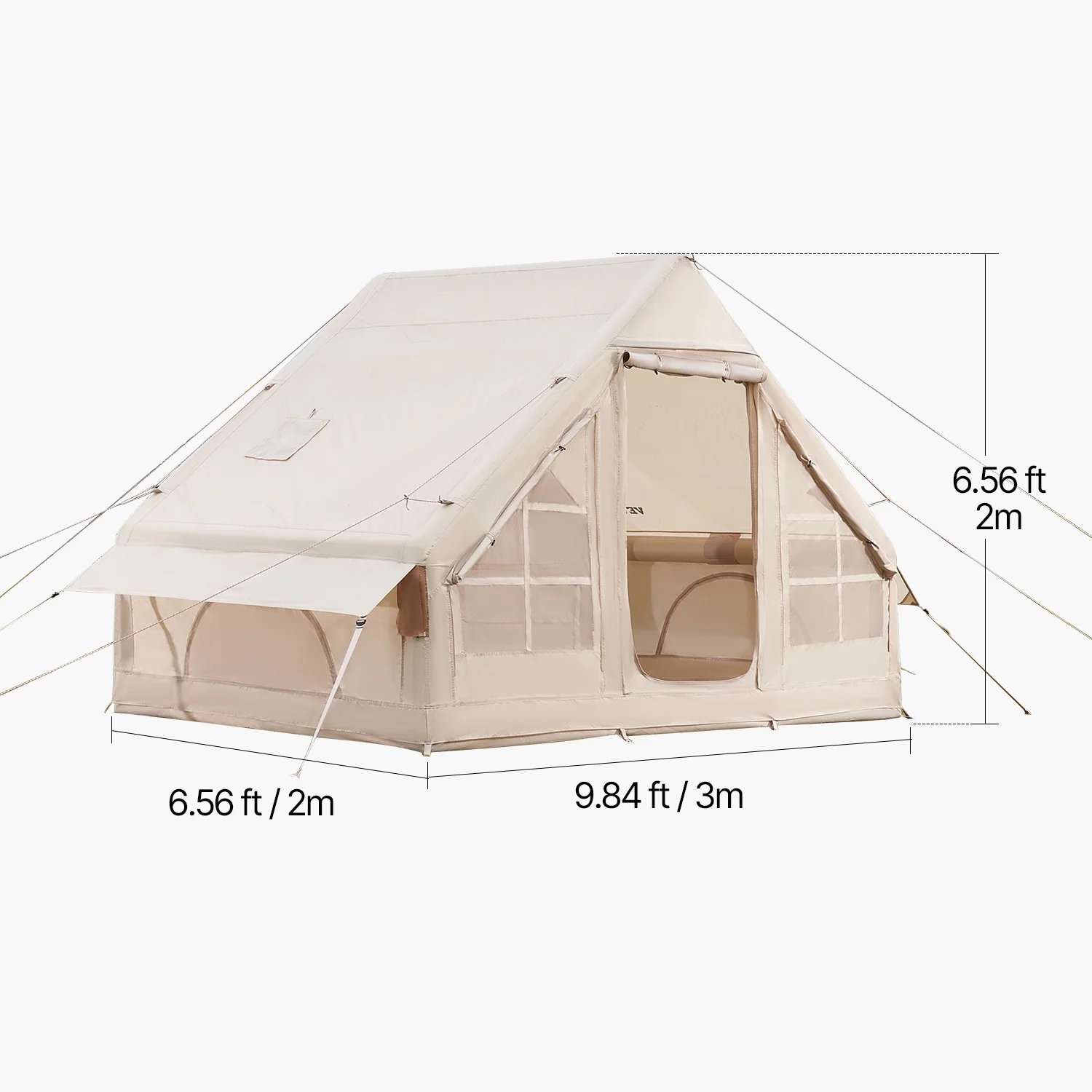 KFFKFF Inflatable Camping Tent for 3-5 Person, 9.84 x 6.56 x 6.56 Ft 300D Oxford Fabric Glamping Blow up Tent with Hand Pump, Waterproof Air Tent with Stove Jack