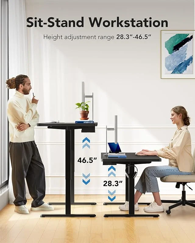 UANUO 48 x 24 inch Electric Standing Desk, Height Adjustable Table with Headphone Hooks & Cable Manager, Sit to Stand up Desk for Home Office, Vintage Brown