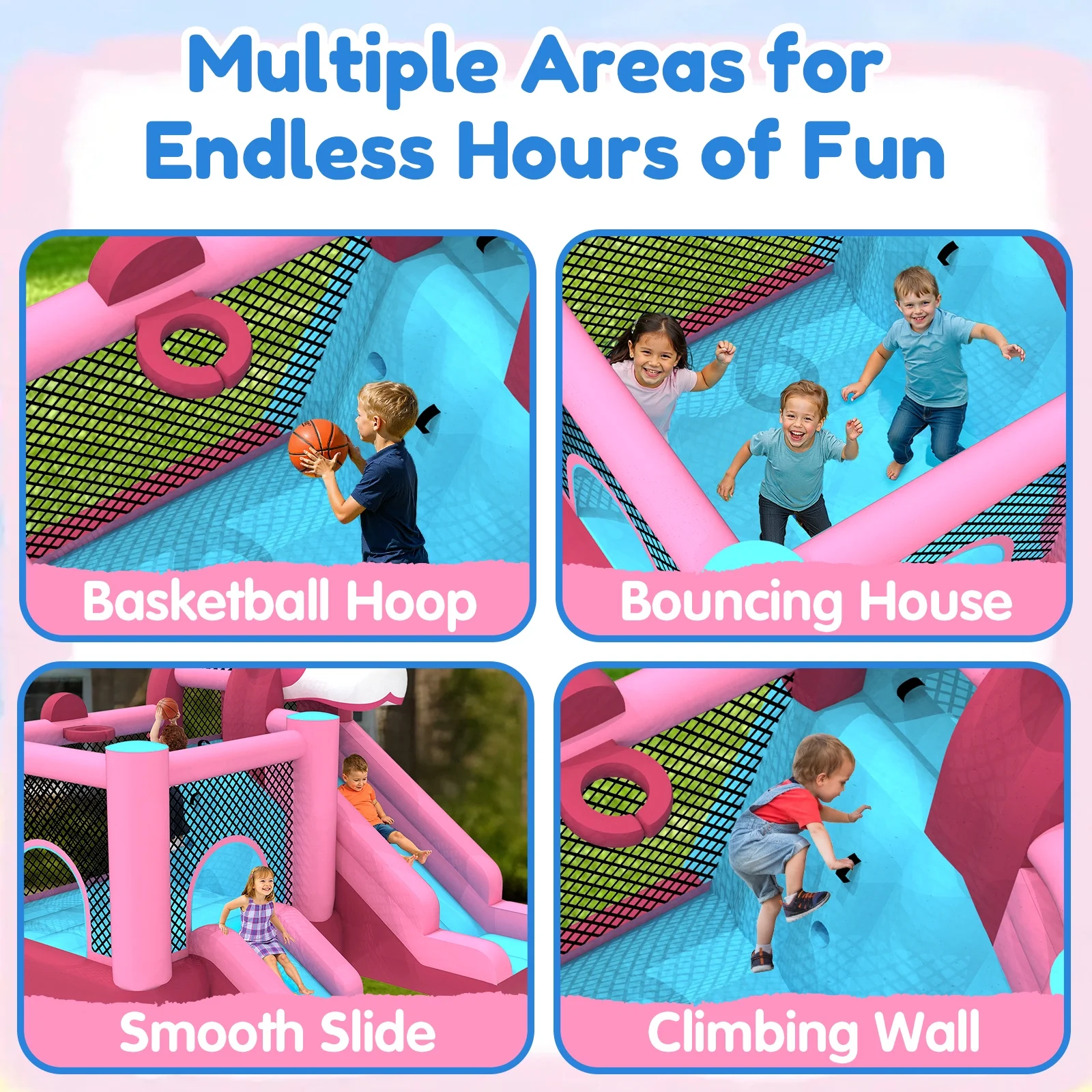 Mukidy 114''x 114'' x 92.5'' Inflatable Bounce Houses for Kids 3-10 with Blower Double Slide and Ball Pit/Indoor Bouncy House, PVC, Child, Teen, Toddler,Blue