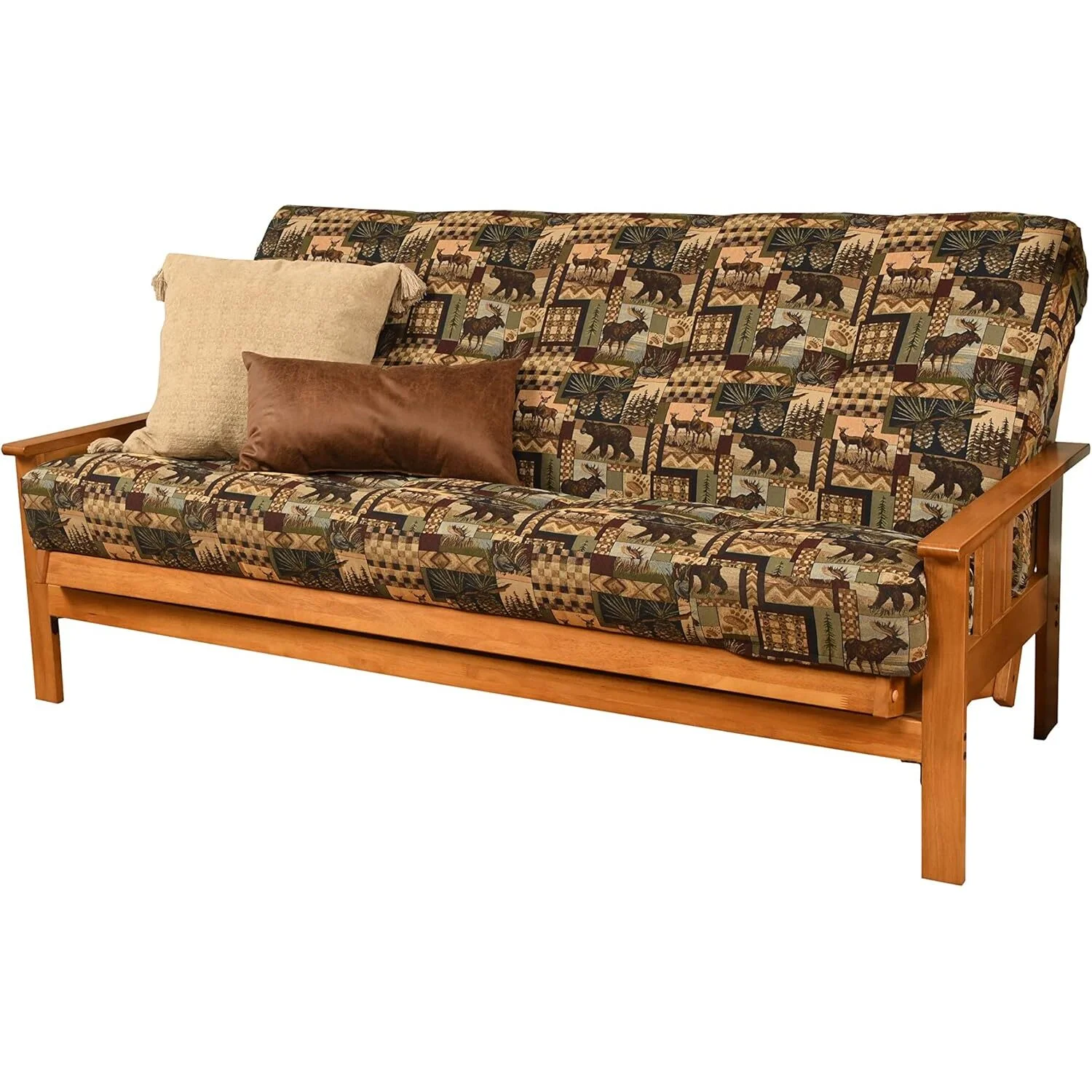 Homestock African Artifacts Full Size Futon Frame Set with Mattress, Easily Converts to Bed, Versatile Design Futon Frame for All Spaces, 33"H x 79"L x 37"D-Color:Linen Charcoal,Size:Barbados
