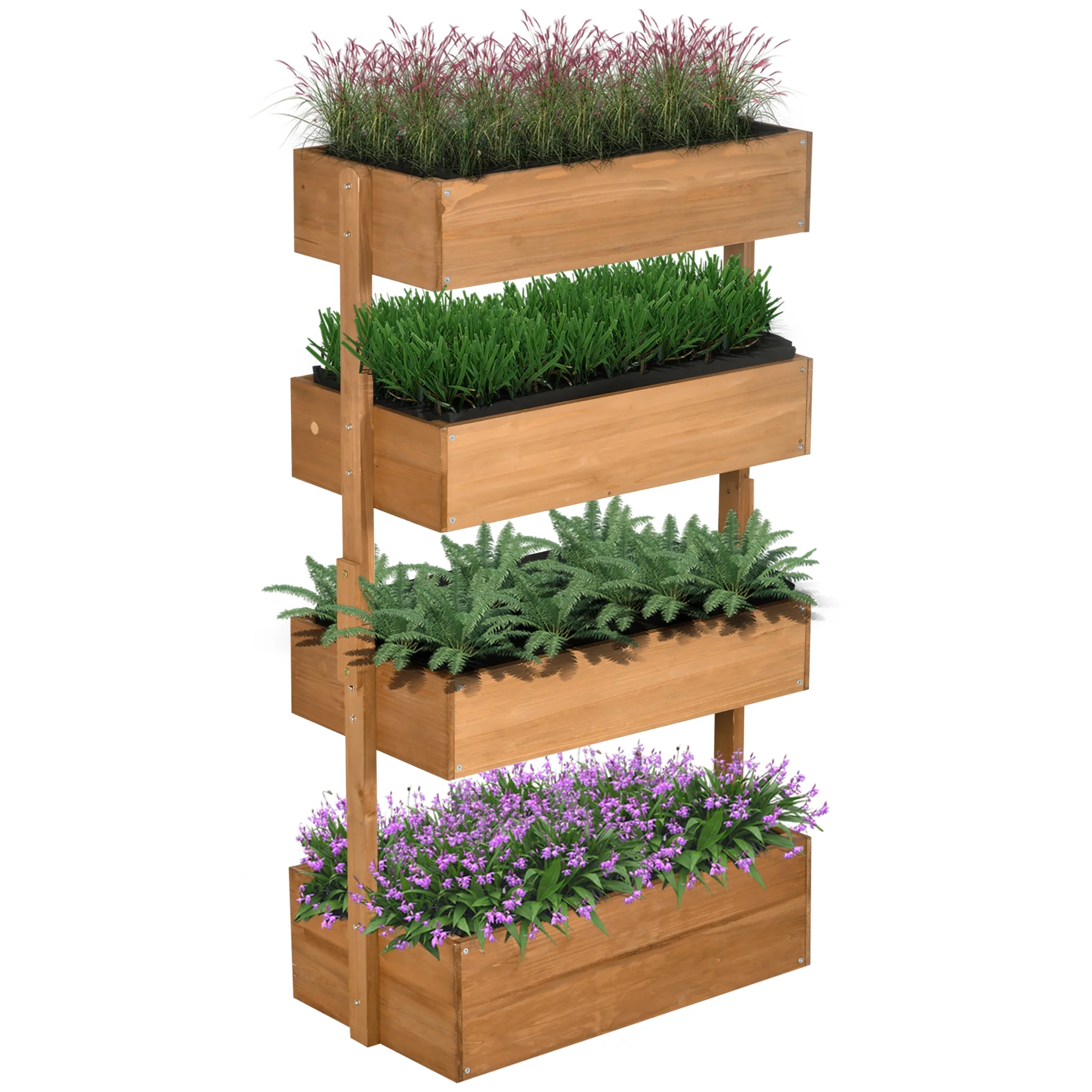 DUOSONG Outsunny Raised Garden Bed, 47" X 22" X 33", Elevated Wooden Planter Box W/ Lockable Wheels, Storage Shelf, And Bed Liner For Backyard, Patio, Natural Natural Wood Garden & Outdoor Garden