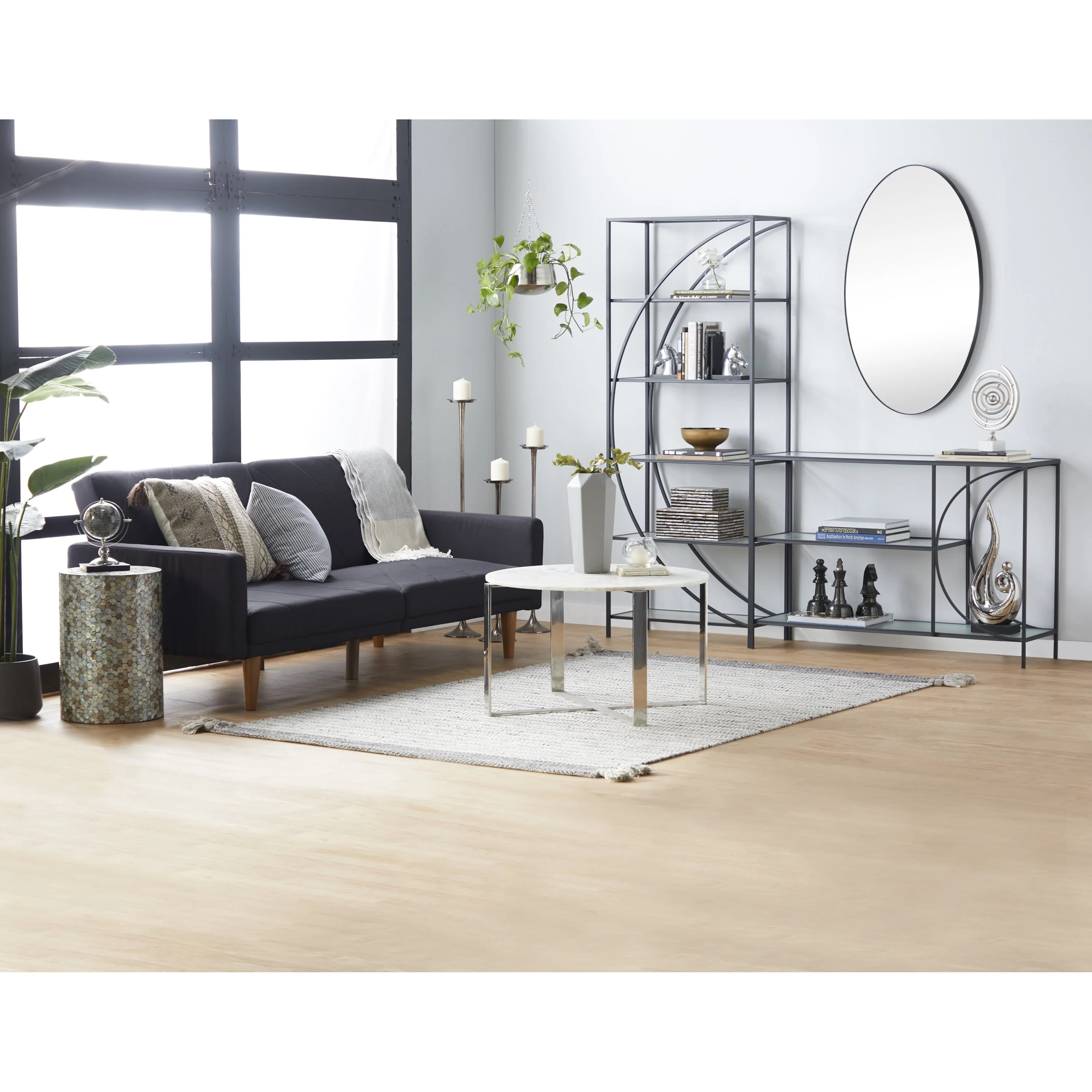 DecMode 31" x 18" White Ceramic Coffee Table with Marble Top, 1-Piece