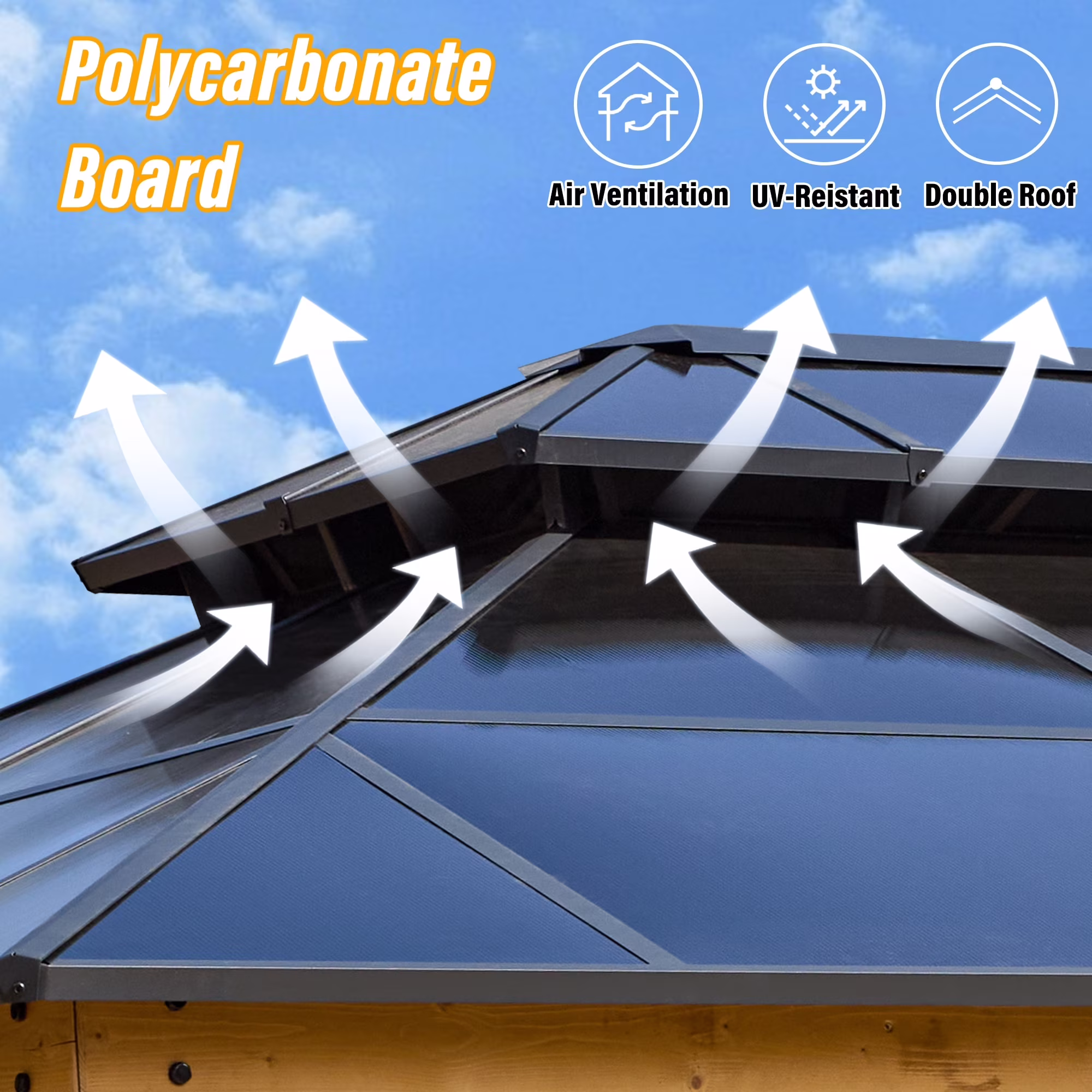 Erommy 10' x 13' Double Roof Hardtop Gazebo, Aluminum Frame Polycarbonate Roof