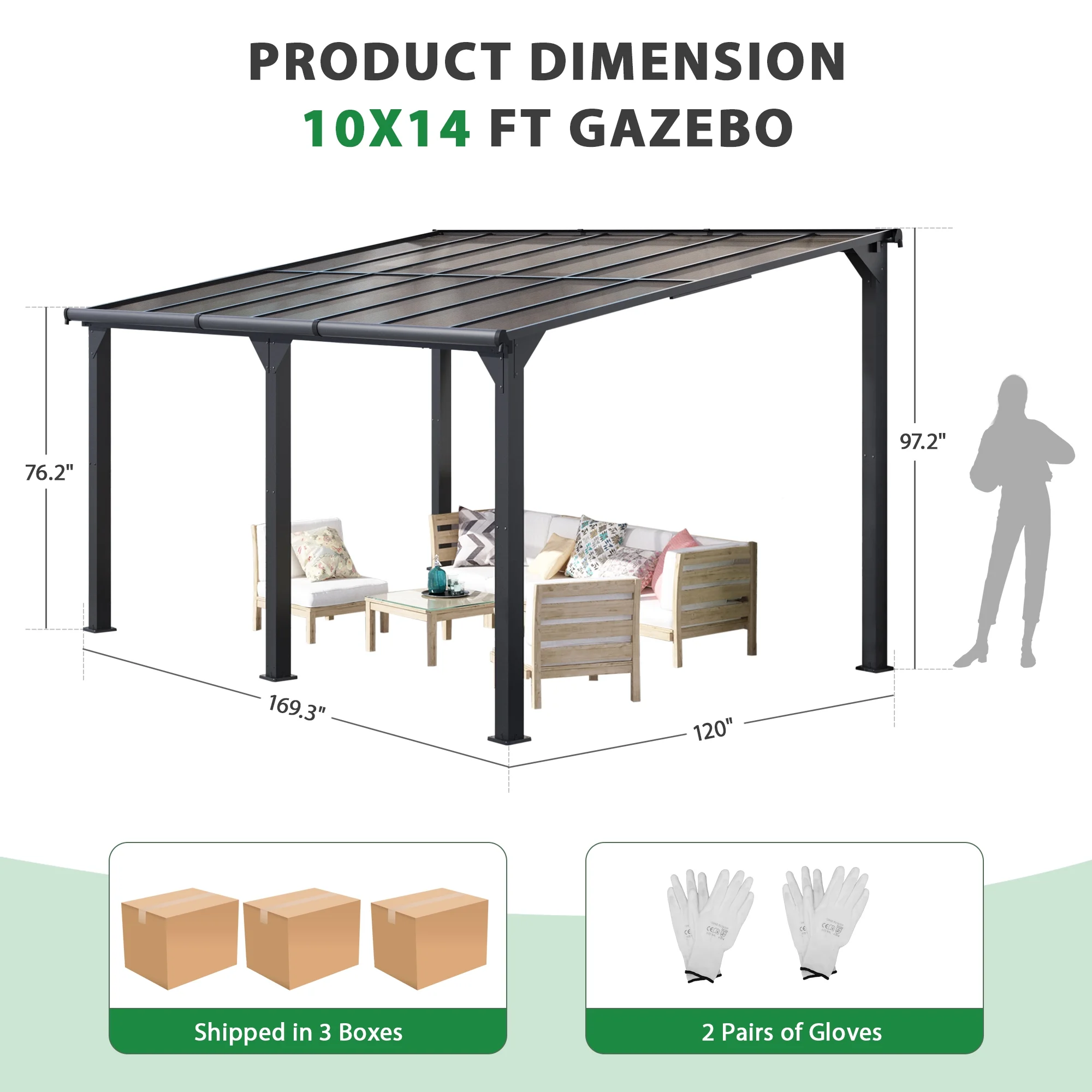 Jaxpety 14 x 10 ft. Hardtop Gazebo Outdoor Awnings for Patio, Backyard, Porch