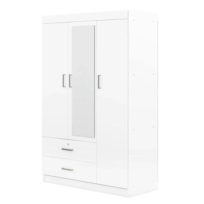 3-Door Mirror Wardrobe with Shelves and 2 Drawers